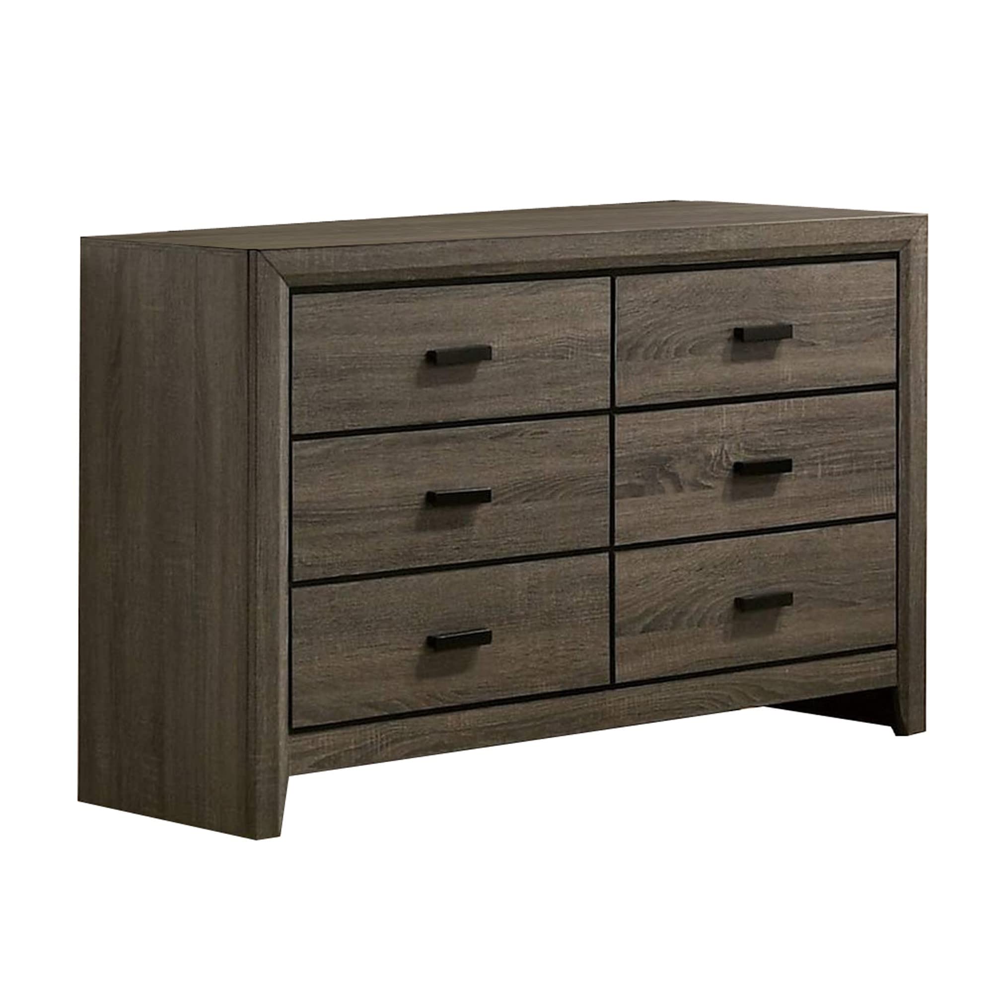 Benjara 6-Drawer Dresser with Black Rectangular Pulls, Gray Finish - Modern Bedroom Storage for Clothes, Linens & Accessories