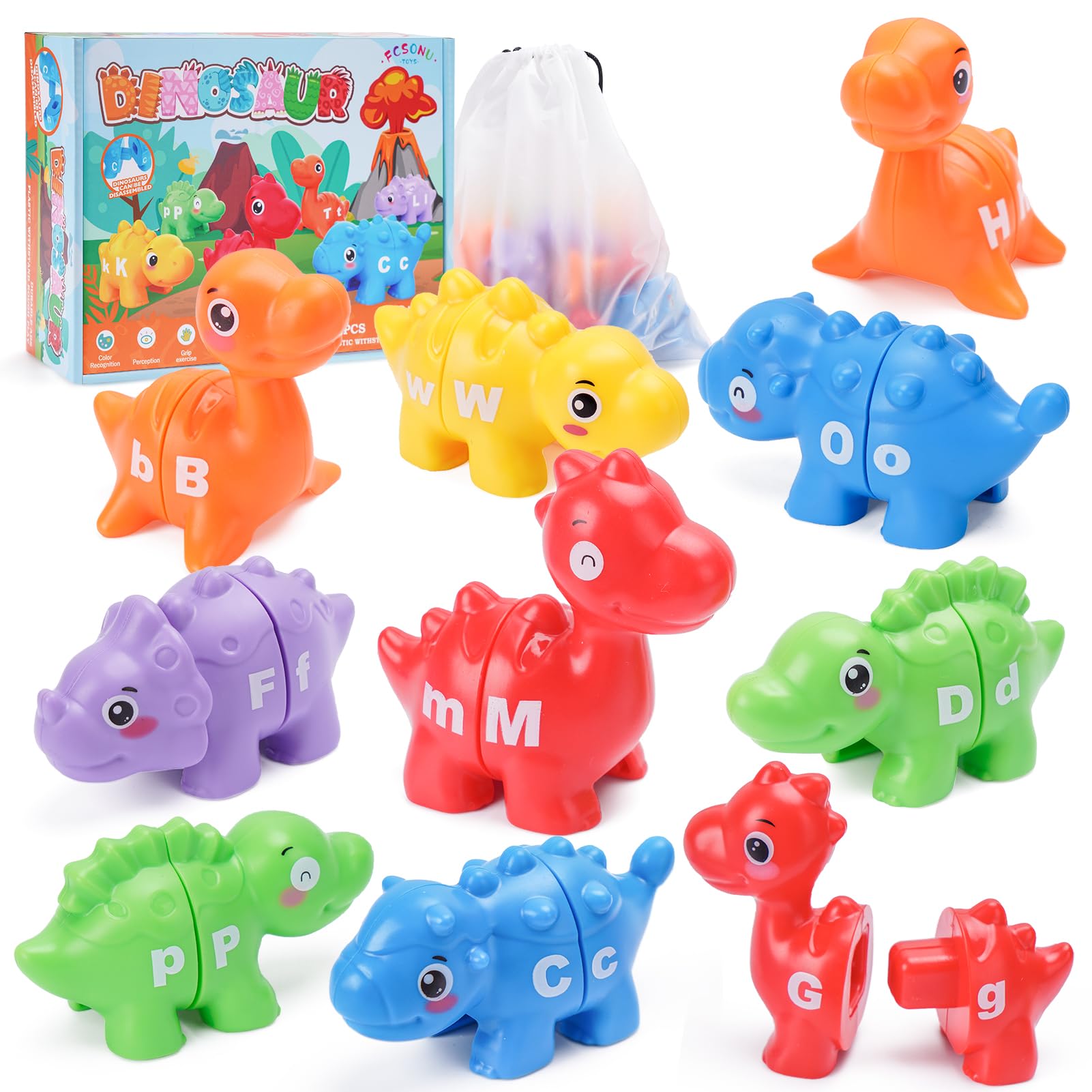 26 Pcs Baby Alphabet Learning Toys for 1 2 3 Year Old - Dinosaur Letter Matching Game with Uppercase & Lowercase - Educational Toys Gift for Toddler Boys & Girls Ages 1-5 - Perfect for Preschool Learning & Birthday Gifts