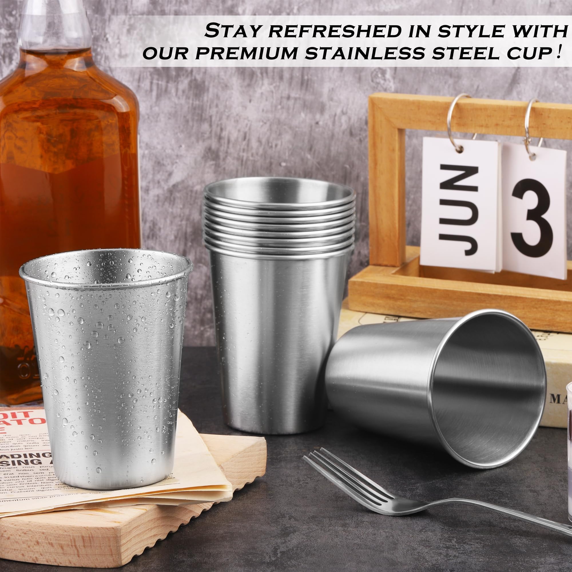 Ruisita 10-Pack 12oz Stainless Steel Cups - Shatterproof Metal Pint Glasses for Kids & Adults (12 Ounce/350ml) - Perfect for Parties, Camping, Picnics & Outdoor Drinking