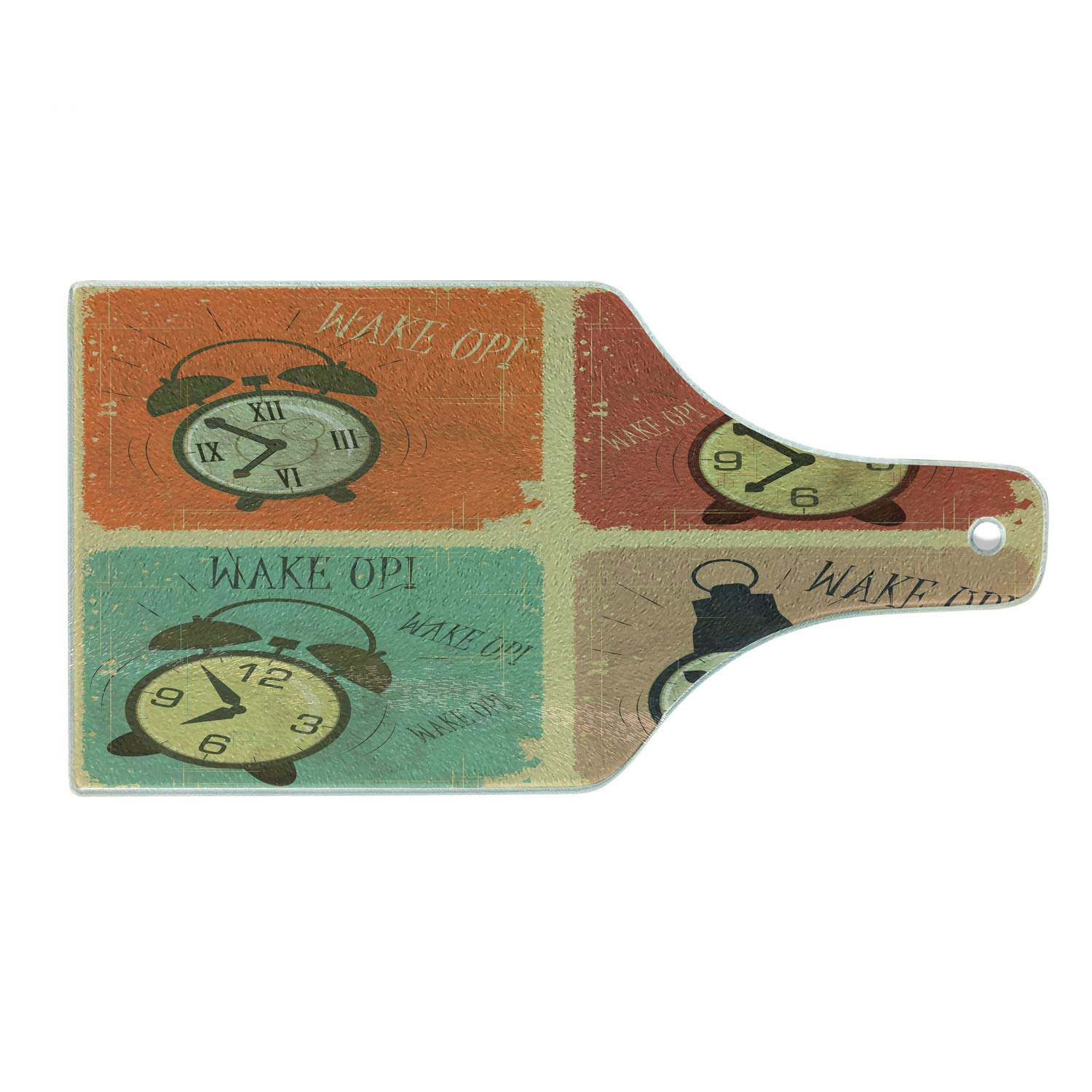 Ambesonne Vintage Alarm Clock Design Cutting Board - Durable Tempered Glass for Chopping, Serving & Decor - Retro Multicolor Wine Bottle Shape - Perfect for Kitchen Prep, Charcuterie Boards & Party Serving