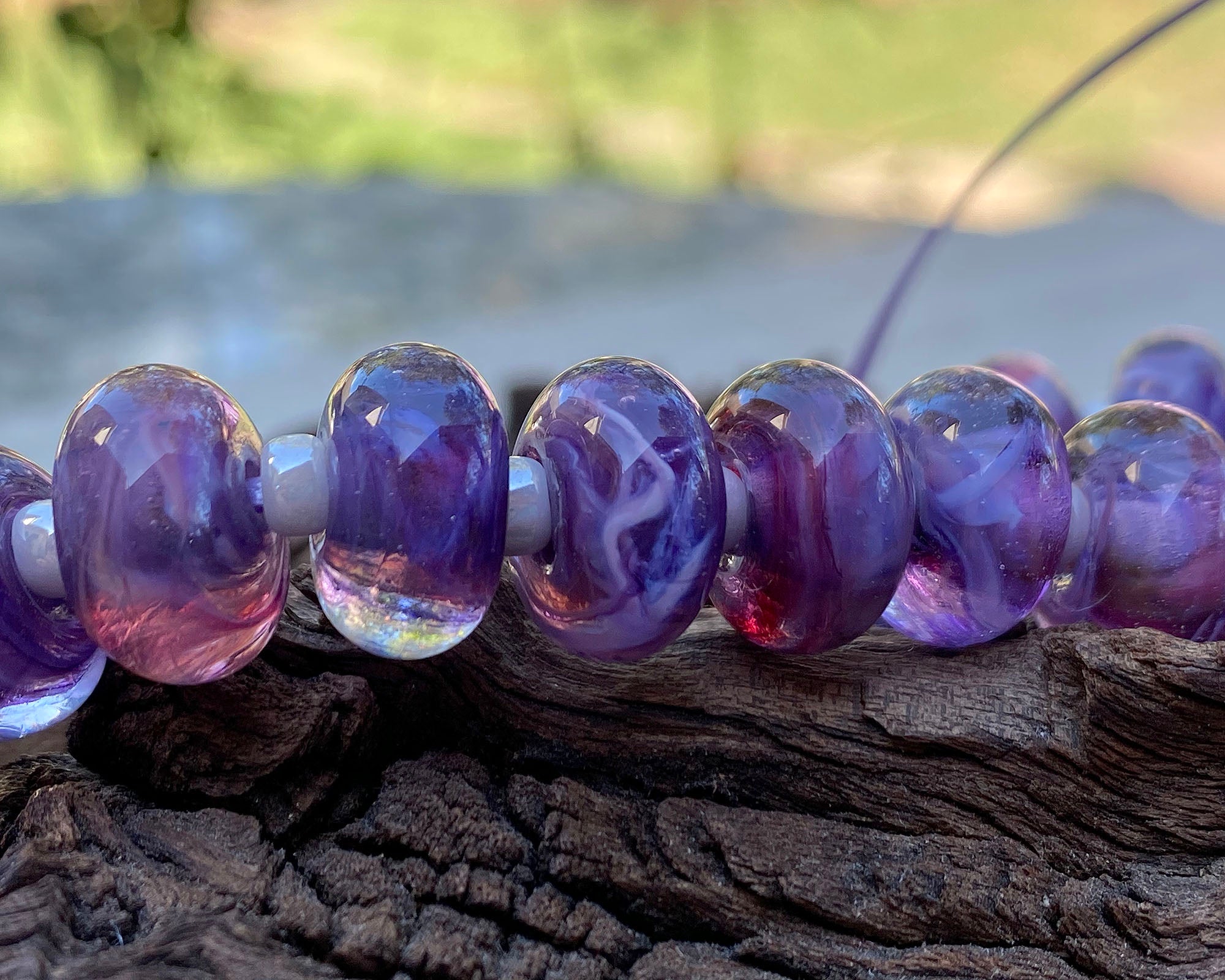 19 Purple & Blue Swirls Lampwork Glass Beads Set - Handmade SRA Beads for Jewelry Making, DIY Crafts & Home Decor - Perfect for Necklaces, Bracelets & Scrapbooking