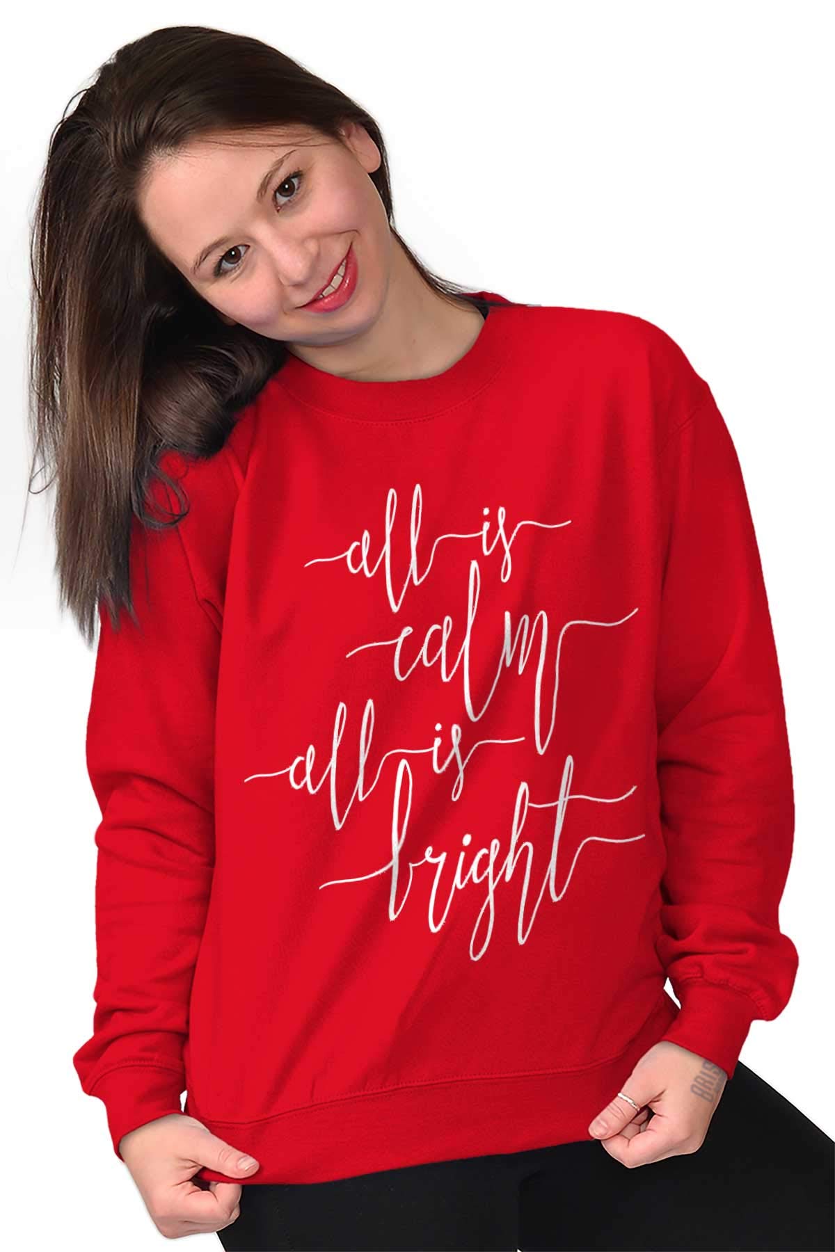 Christmas All Is Calm and Bright Women's Crewneck Sweatshirt - Cozy Holiday Sweater for Women, Festive Xmas Pullover for Family Gatherings & Winter Celebrations