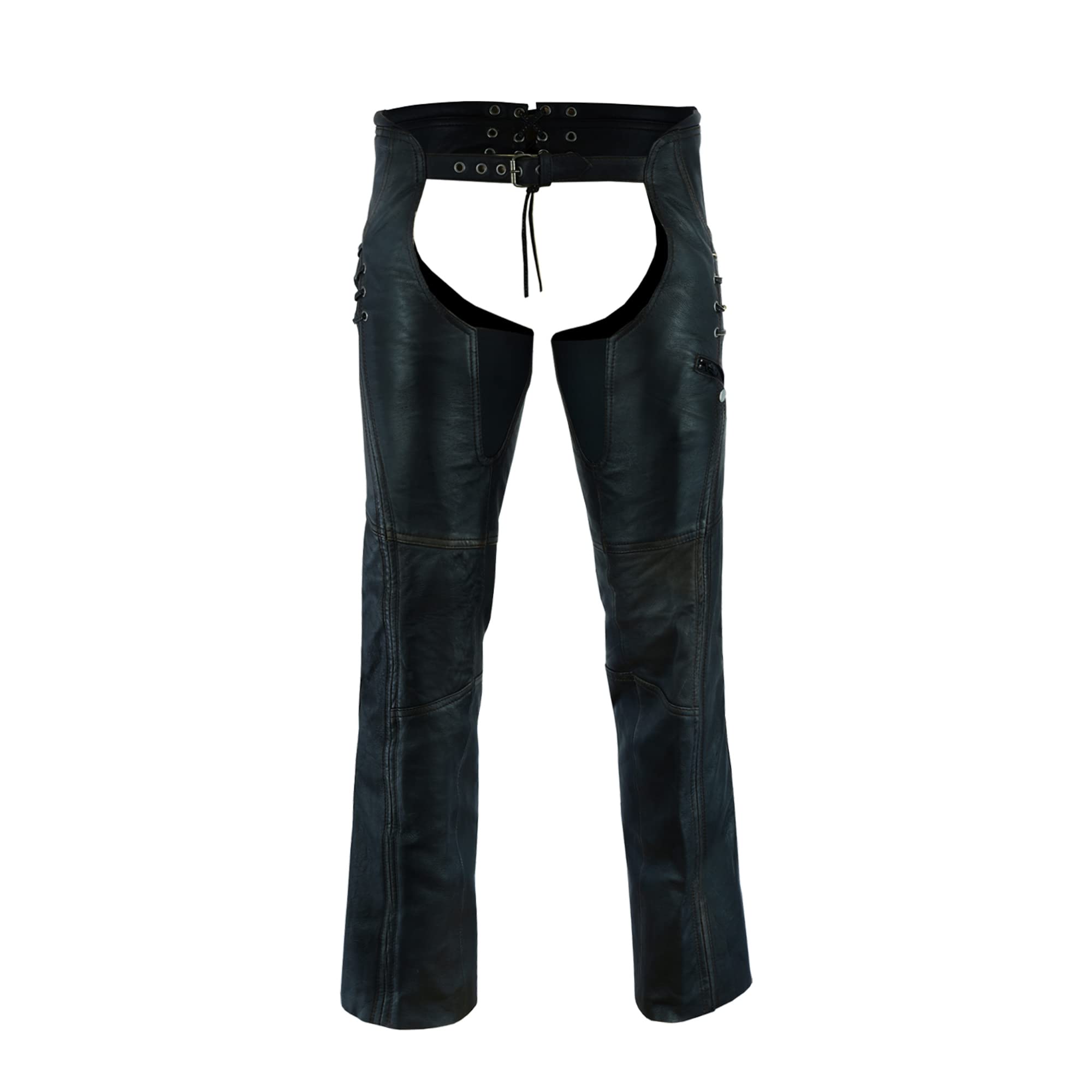 Daniel Smart Motorcycle Leather Chaps with Grommet Detailing - Durable Biker Leg Protection for Men & Women - Perfect for Harley, Cruiser & Adventure Riding
