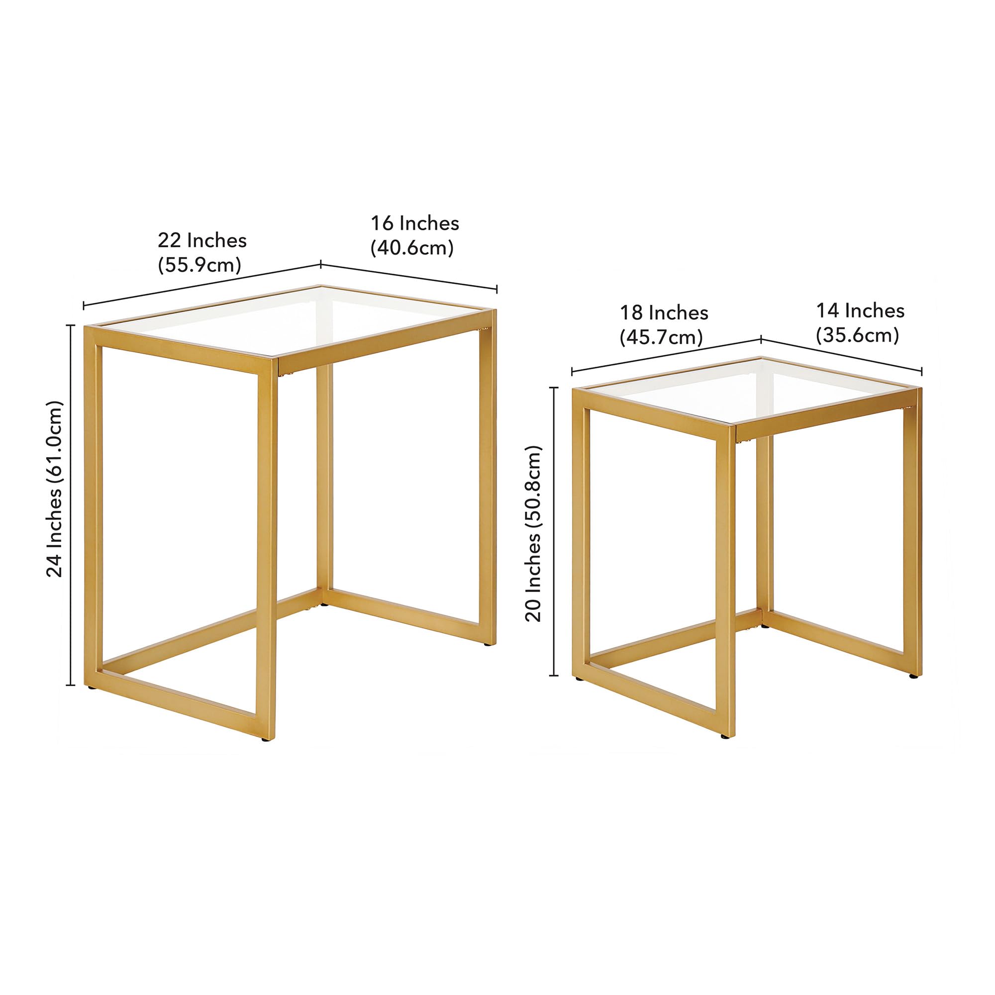 Henn&Hart Brass Rectangular Nested Side Table - Modern End Table for Living Room, Bedroom, Office | Perfect for Coffee, Books & Decor