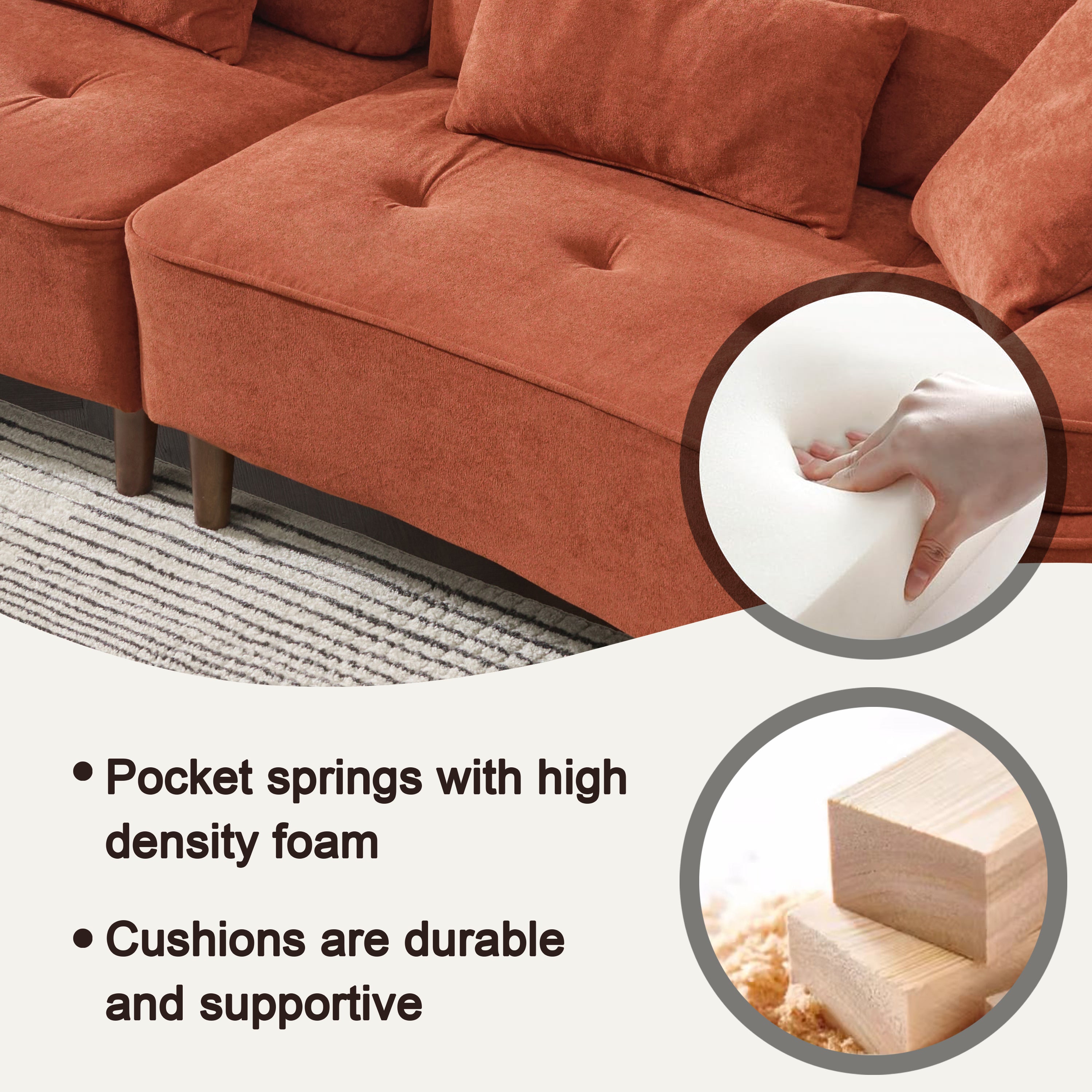 103 Inch Ultra Plush Deep Seated Sofa with Removable Pillows - Luxury Comfort for Living Room, Bedroom, Apartment & Office - Perfect for Relaxing, Entertaining & Small Space Decor