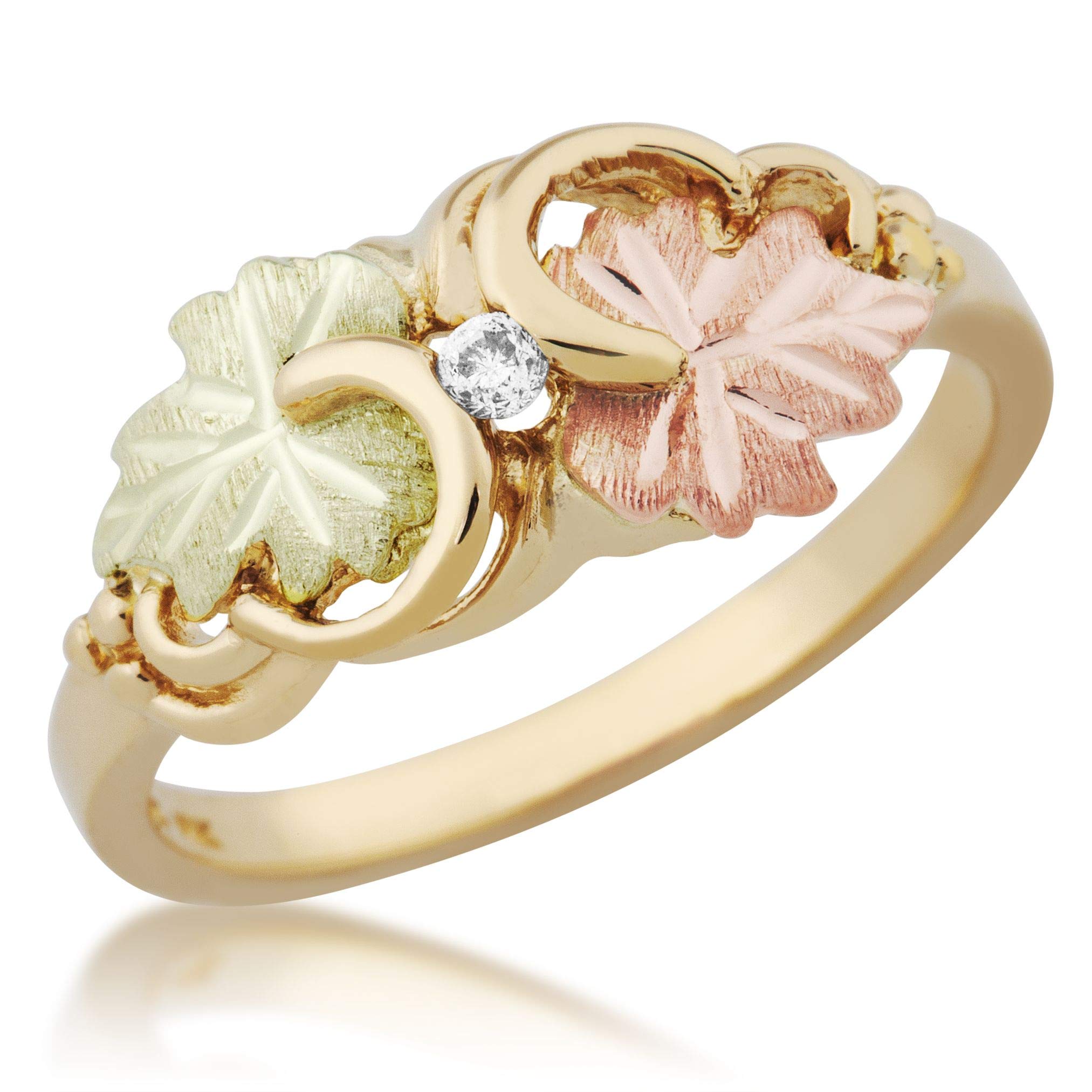 10k Black Hills Gold Diamond & Rose Ring for Women - Elegant & Timeless Jewelry for Weddings, Anniversaries & Special Occasions