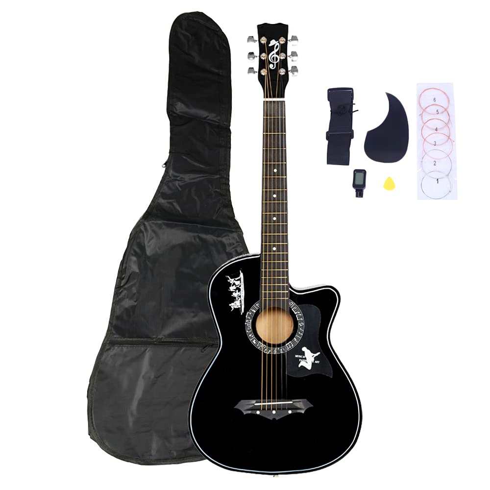 GLARRY 38 Inch Acoustic Guitar Starter Kit for Beginners - Full Size Guitar with Gig Bag, Strap, Strings, Digital Tuner, Picks & Pickguard (Black) - Perfect for Teens, Kids & Adults Learning Guitar at Home, School or Camp