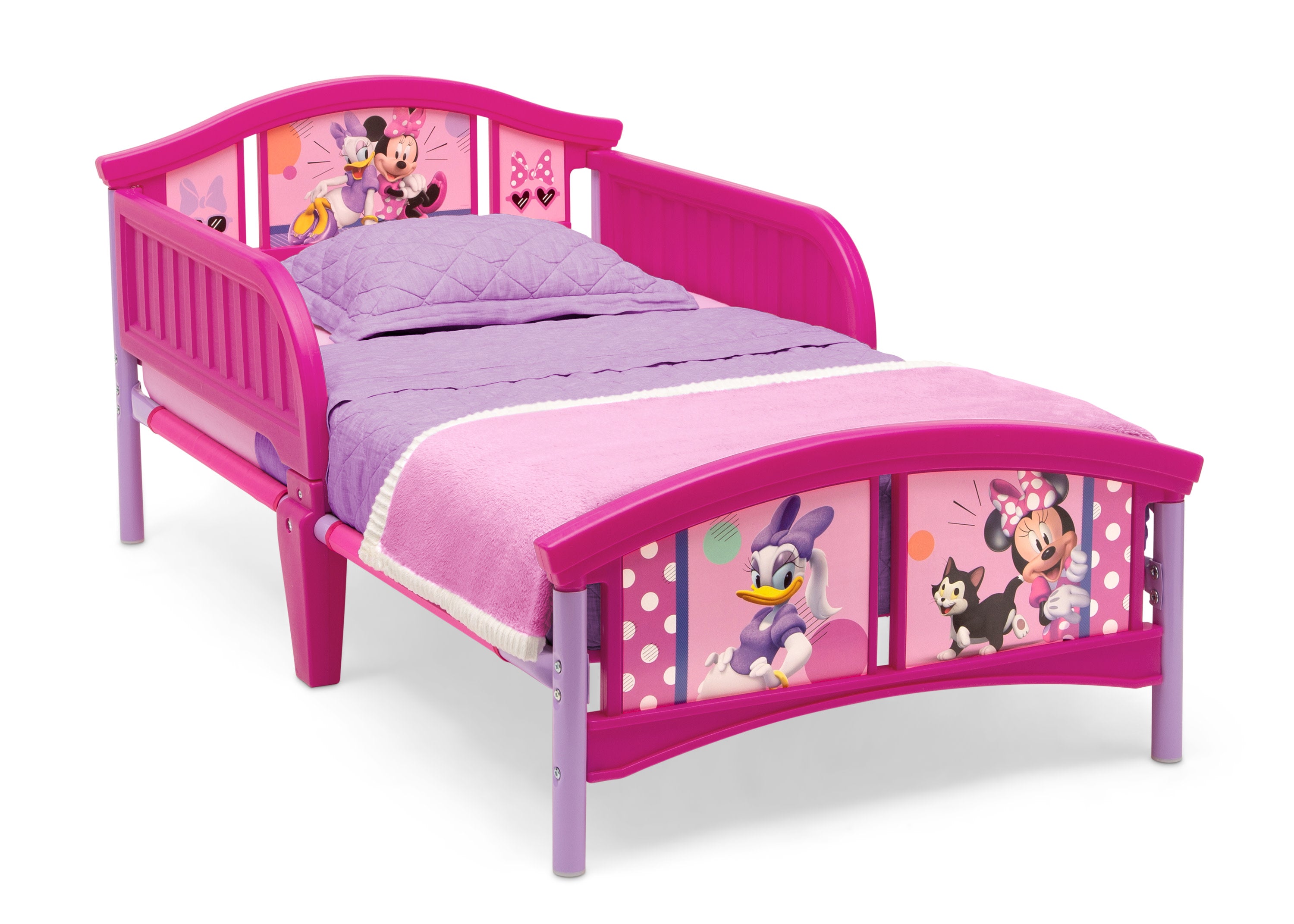 Minnie Mouse Plastic Toddler Bed for Girls - Disney Princess Kids Bed with Safety Rails - Perfect for Nursery, Bedroom & Daycare Use