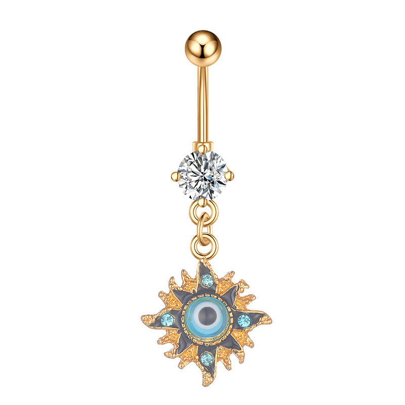 14K Gold Evil Eye Dangle Belly Button Ring Piercing Jewelry for Women - Perfect for Summer Beach, Festival, and Everyday Wear | Q2577