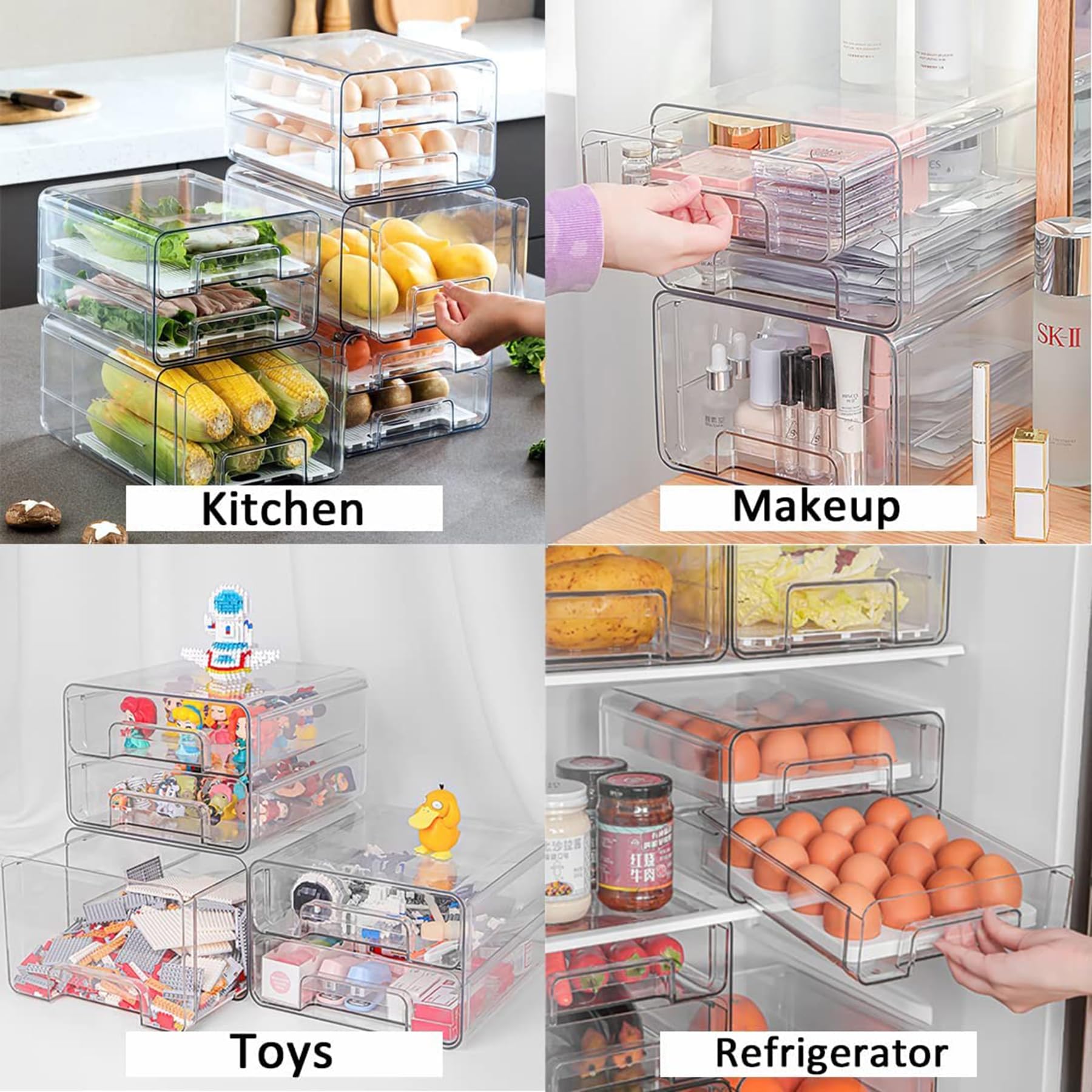 MosQuick® 2-Pack Stackable Refrigerator Drawers - 4.5L Fridge Storage Containers for Vegetables, Fruits & Meal Prep | Space-Saving Kitchen Organizer for Refrigerator Organization | Perfect for Fresh Produce Storage & Leftovers