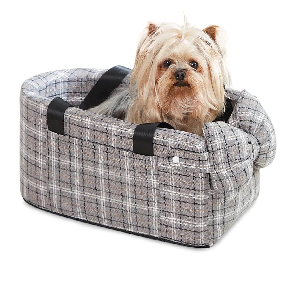 Small Dog Car Seat for Center Console - Stable Pet Booster Seat with Seatbelt & Waterproof Pee Pad | Comfortable Puppy Car Carrier for Travel, Road Trips & Daily Commutes