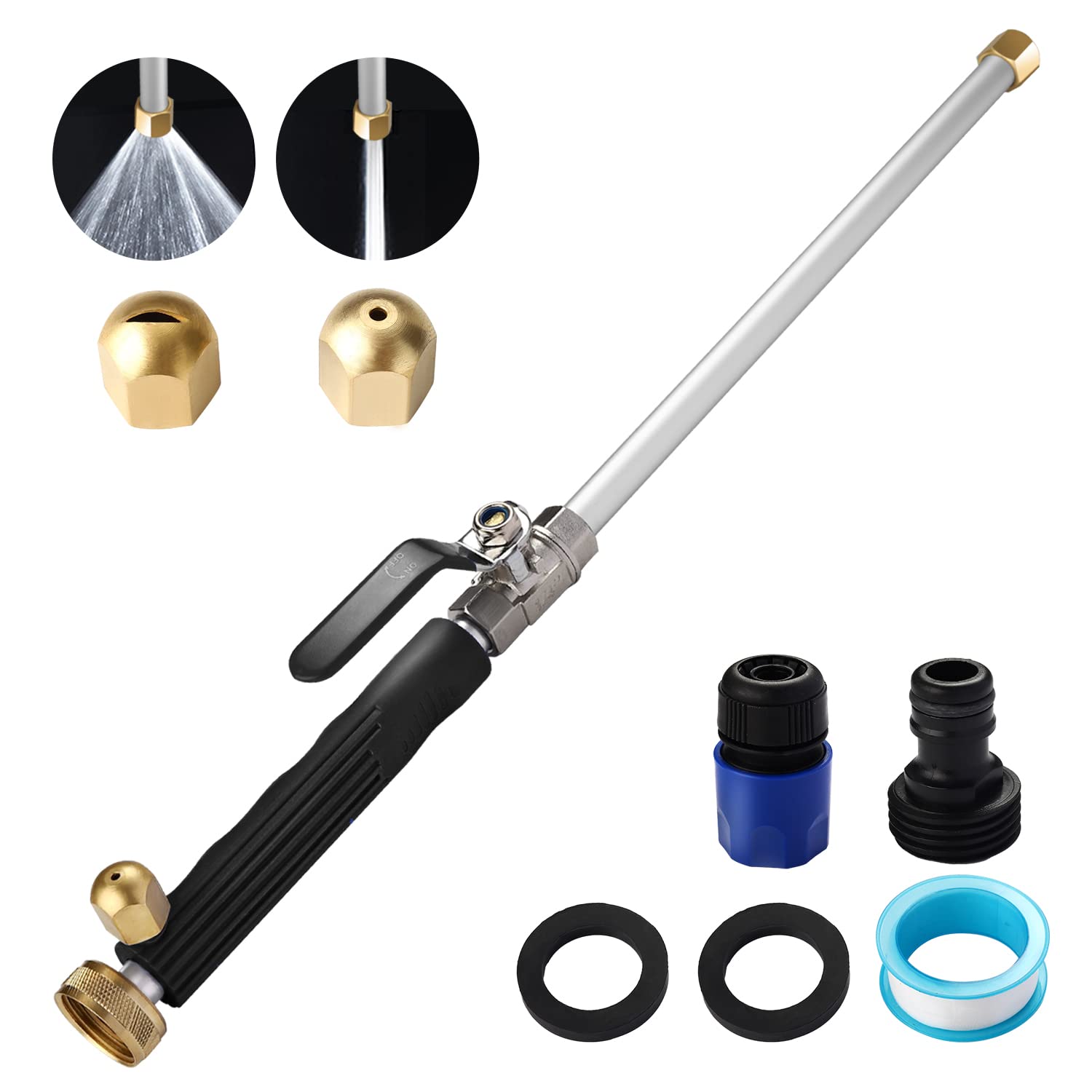 Upgraded High Pressure Jet Nozzle for Garden Hose - Power Washer Wand with 2 Nozzle Tips & Quick Connect - Perfect for Car Washing, Patio Cleaning & Driveway Pressure Washing