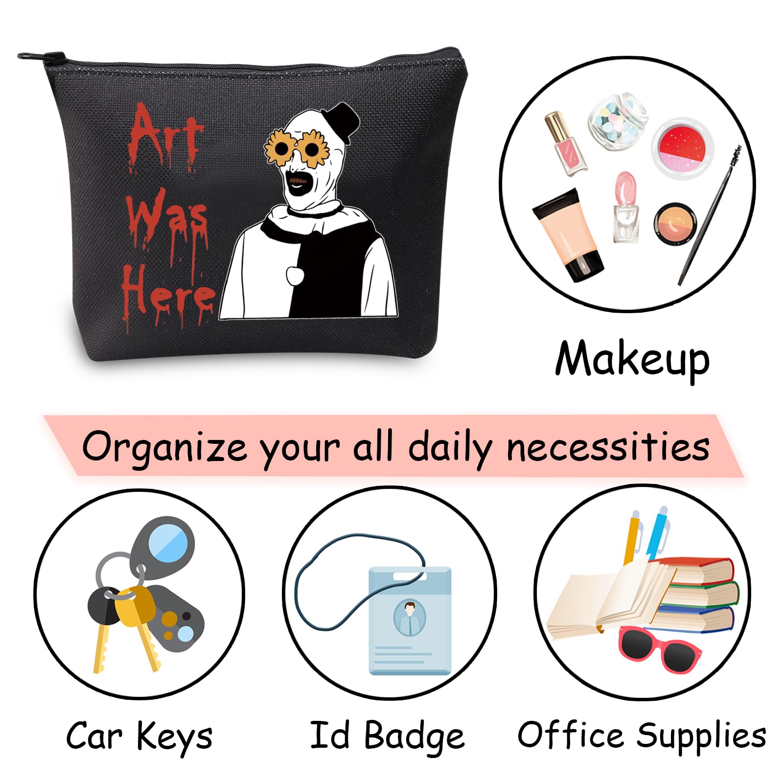 Horror Movie Lover Gift - Pennywise Themed Cosmetic Bag with Zipper - Halloween Clown Pouch - Perfect for Makeup Storage & Horror Fan Collections - Great for Halloween Parties & Movie Nights