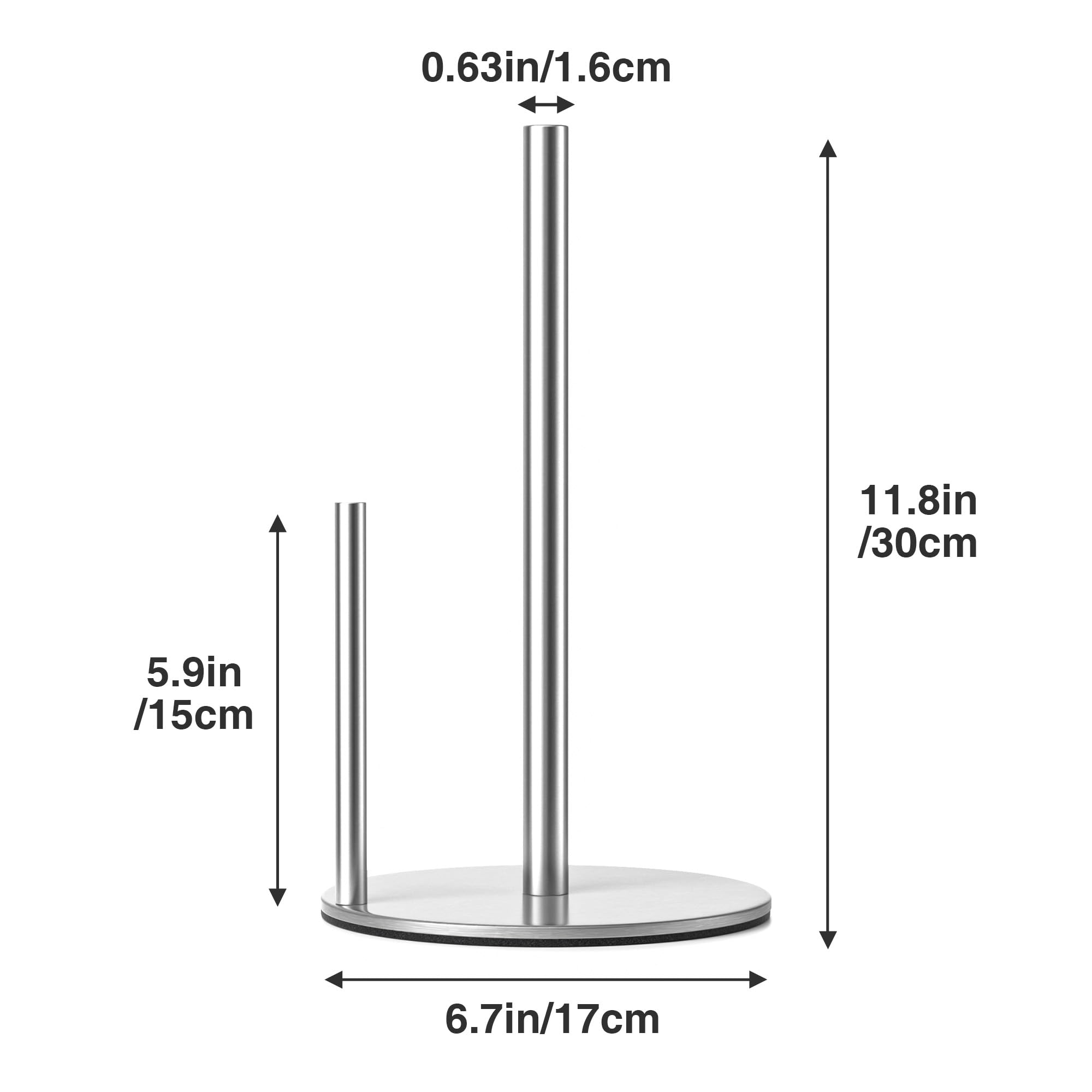 Premium Stainless Steel Paper Towel Holder - Silver Kitchen Roll Organizer with Weighted Base | Countertop Roll Dispenser for Kitchen, Bathroom & Office Use