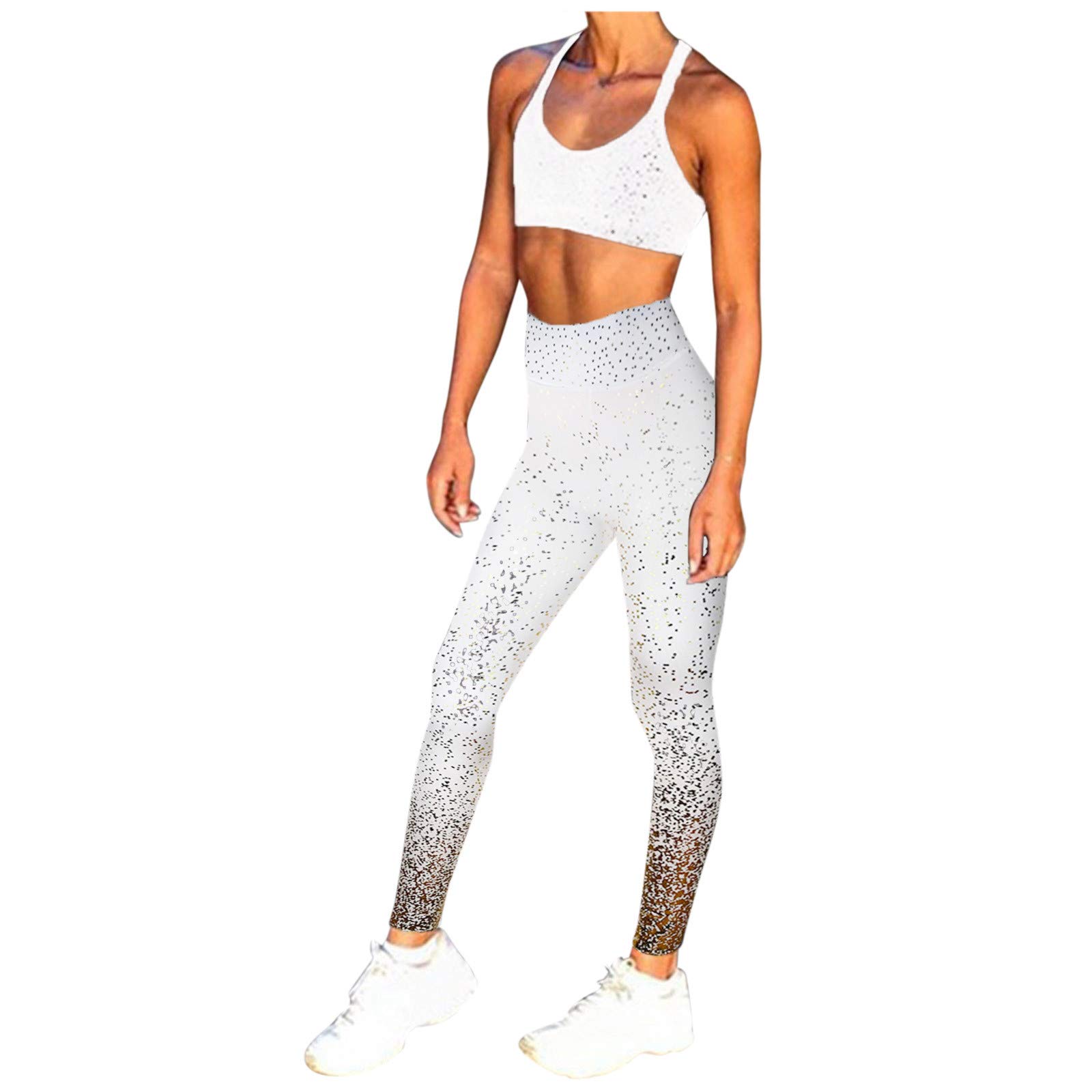 PGYONG High Waist Yoga Pants for Women - Tummy Control Workout Leggings with Gradient Bronzing Glitter Print | Gym, Fitness & Yoga Tights for Running, Pilates & Lounge Wear