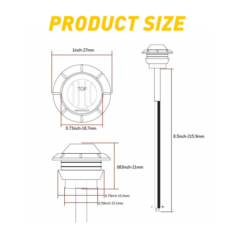 3/4 Inch LED Side Marker Lights - Round Bullet Design, 3 LEDs, Mini Size for Trucks, Trailers & Tires - Perfect for Night Driving & Vehicle Safety