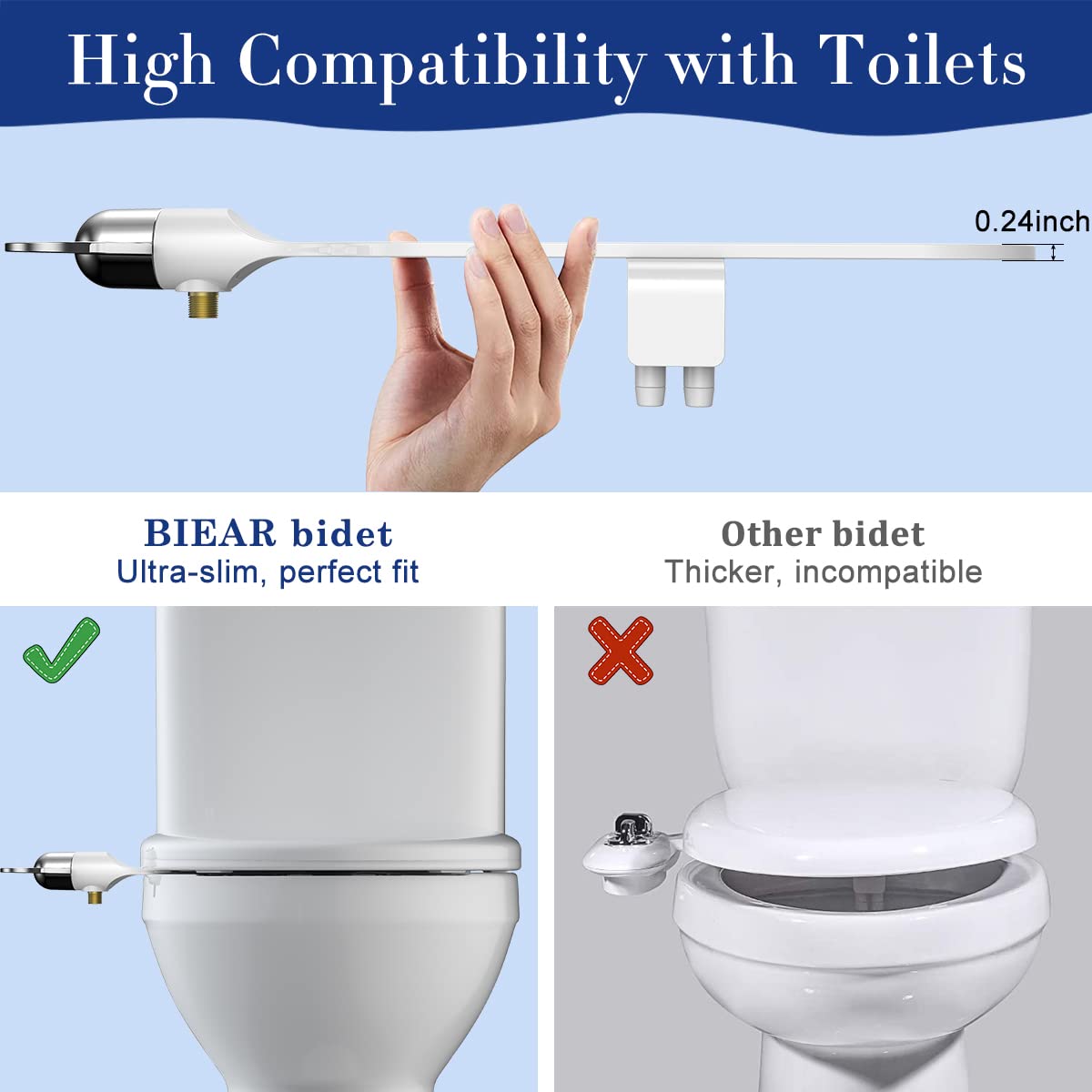 Ultra Slim Bidet Toilet Seat Attachment - Self Cleaning Dual Nozzle, Adjustable Water Pressure, Non-Electric Fresh Water Spray for Feminine & Personal Hygiene (Silver) | Perfect for Bathroom Upgrade, Elderly Care & Postpartum Recovery