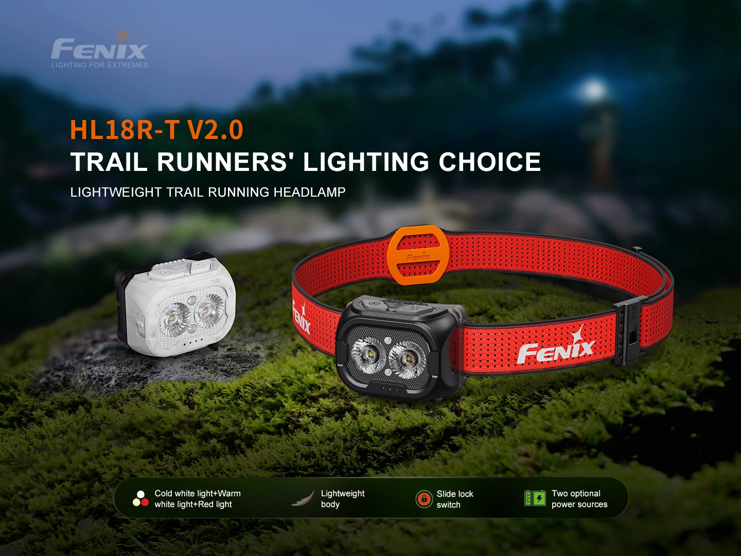 Fenix HL18R T V2 Lightweight Rechargeable Headlamp - 500 Lumens, IP68 Waterproof for Trail Running, Hiking & Camping - Perfect for Outdoor Adventures and Nighttime Activities