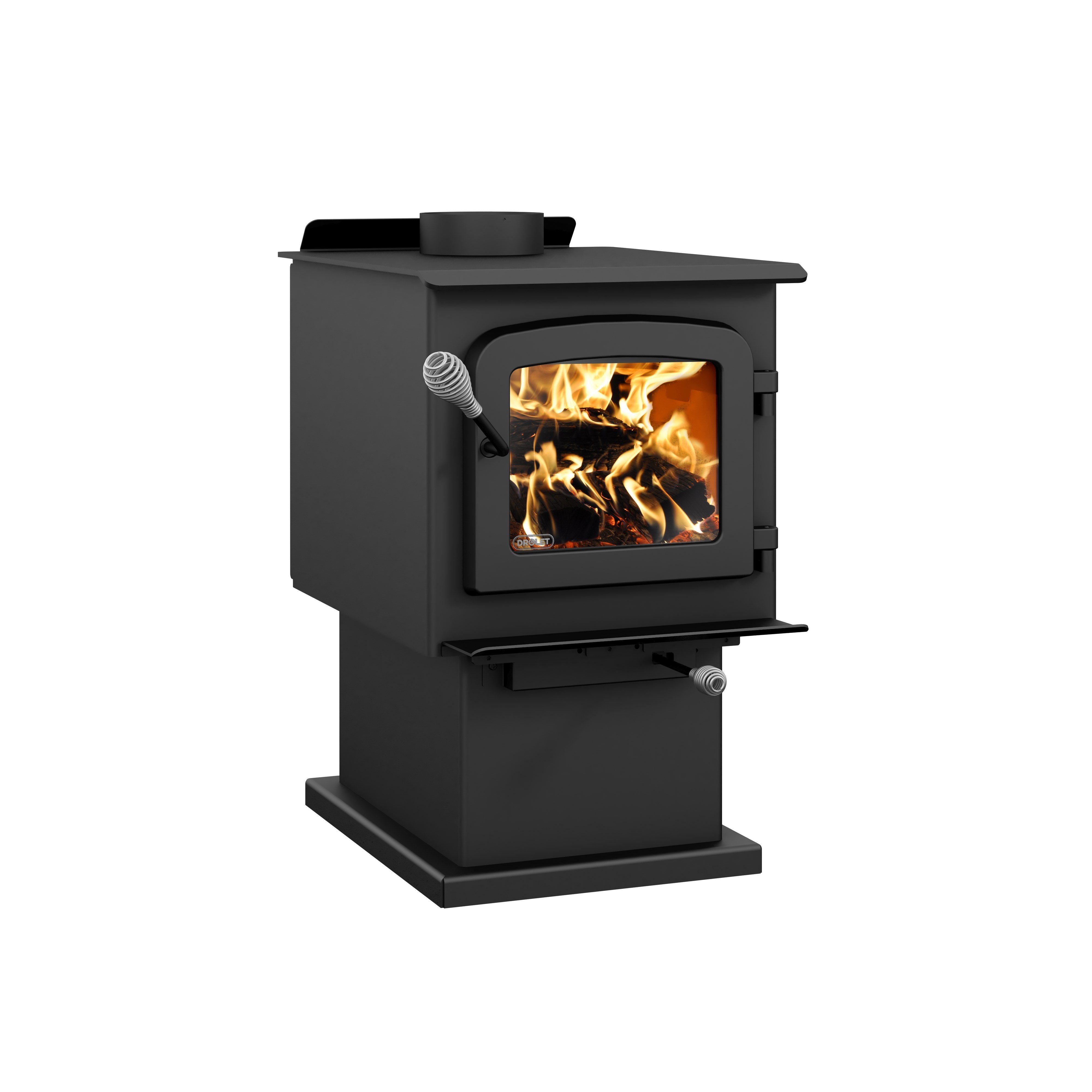 Drolet Escape 1200 1,200 Sq. Ft. EPA Certified Wood Burning Stove with Pedestal Stand - Perfect for Heating Cabins, Garages & Small Homes