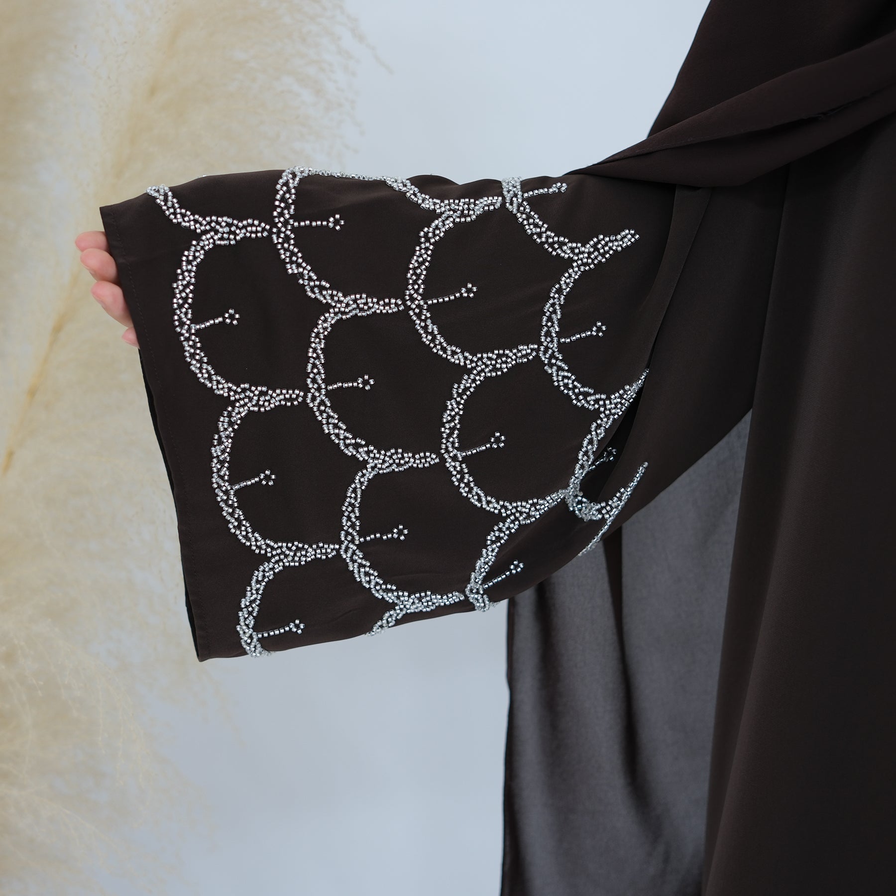 Irssane Nida Open Abaya Kimono - Brown Islamic Prayer Dress for Women | Perfect for Eid, Mosque & Special Occasions