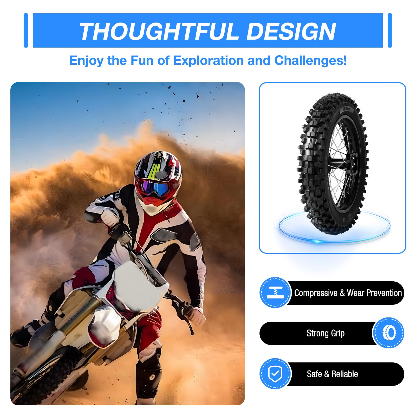 90/100-14 Rear Wheel Tire & Rim Inner Tube with 15mm Bearing Assembly for Dirt Bike, Pit Bike, Monkey Bike (125/140/150/160CC) - Perfect for Off-Road Adventures & Trail Riding