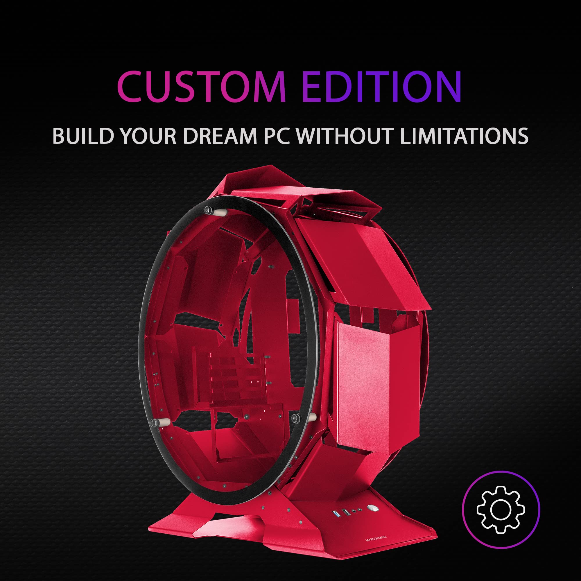 Mars Gaming MCORB Red Micro-ATX XL Gaming PC Case - Custom Circular Design with Tempered Double Glass Panels for Enhanced Cooling & RGB Lighting | Perfect for Compact Gaming Setups, Streaming Battlestations & Custom PC Builds