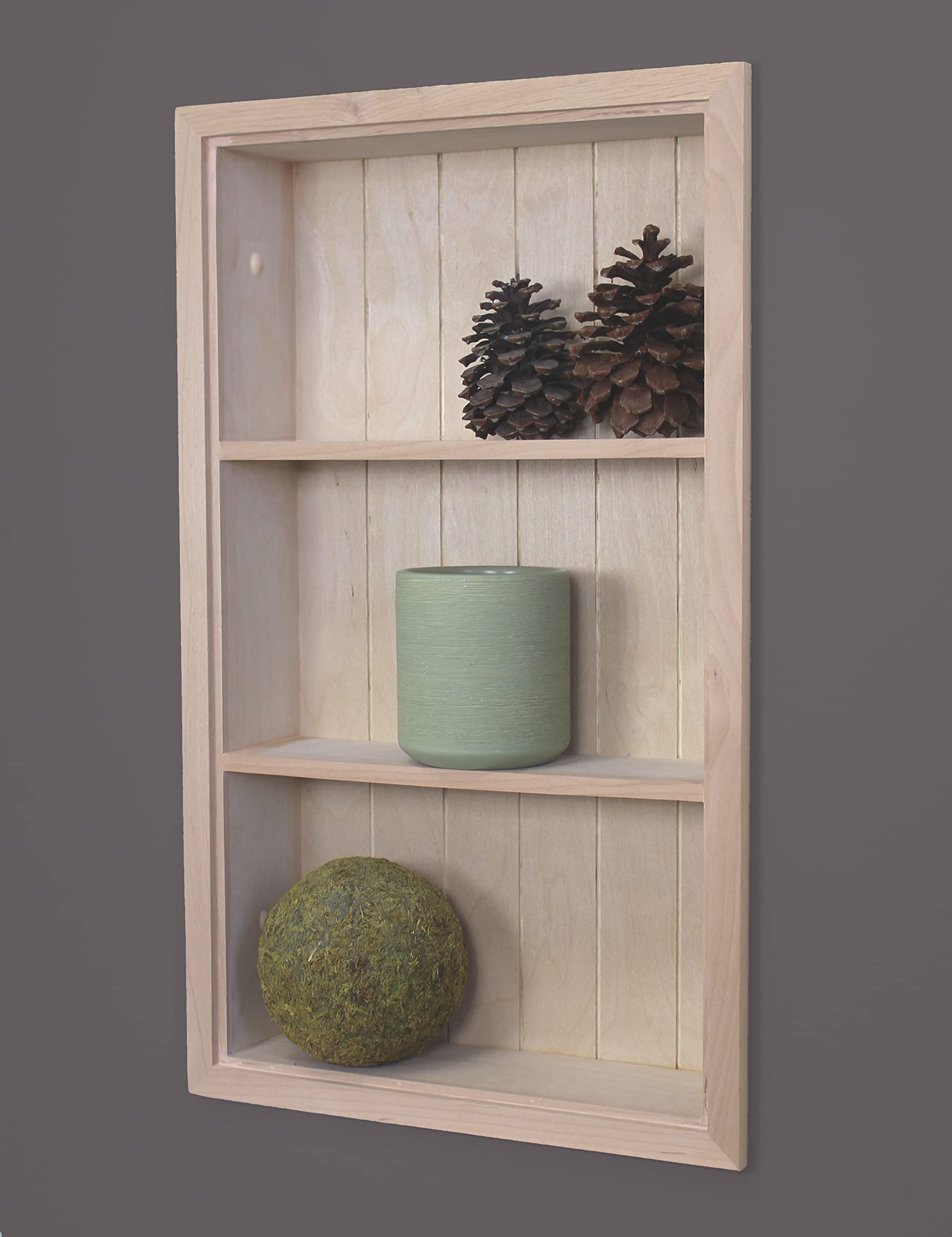 14x24 Sloane Recessed Wall Niche Medicine Cabinet Replacement - Solid Wood Bathroom Storage Shelf with Beadboard Back (Unfinished) - Made in USA - Perfect for Bathroom Organization & Small Space Storage
