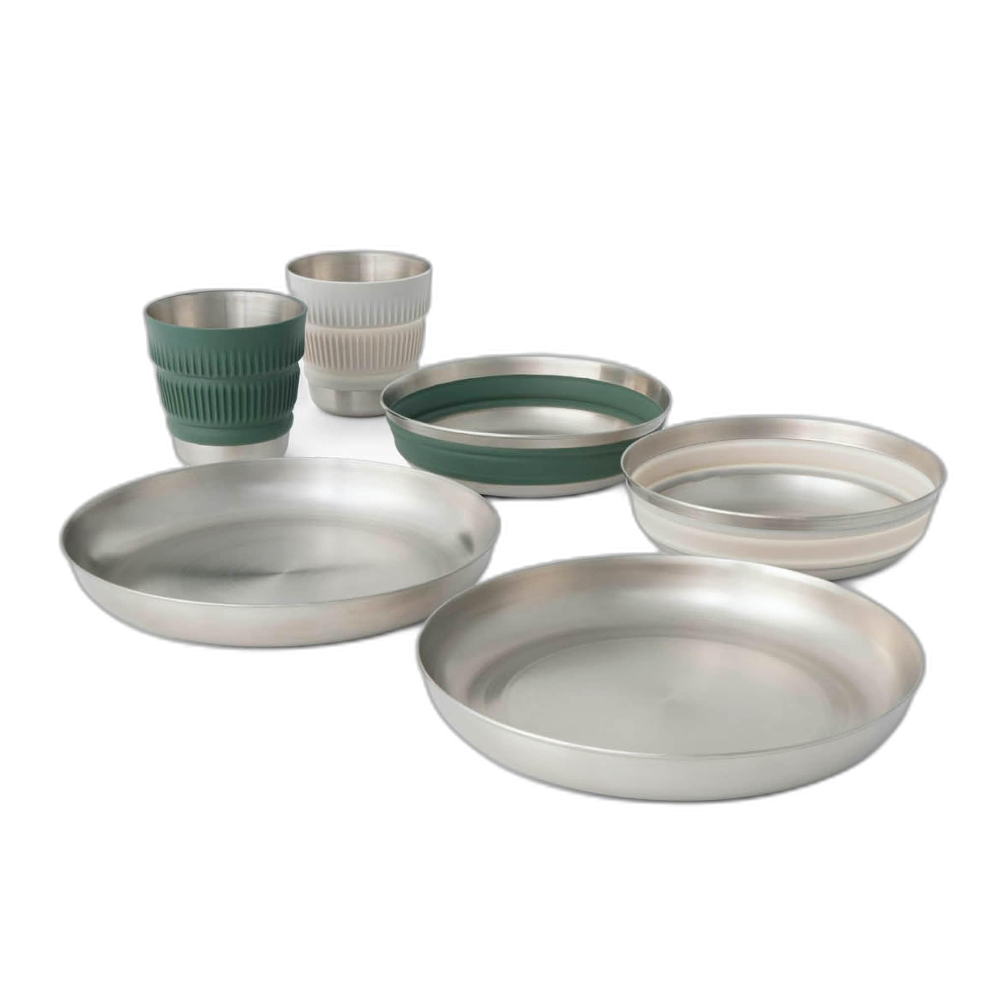 Sea to Summit Detour Stainless Steel Collapsible 2-Person Camping Dinnerware Set - 2 Plates, 2 Bowls & 2 Mugs - Lightweight & Compact for Backpacking, Hiking & Outdoor Adventures