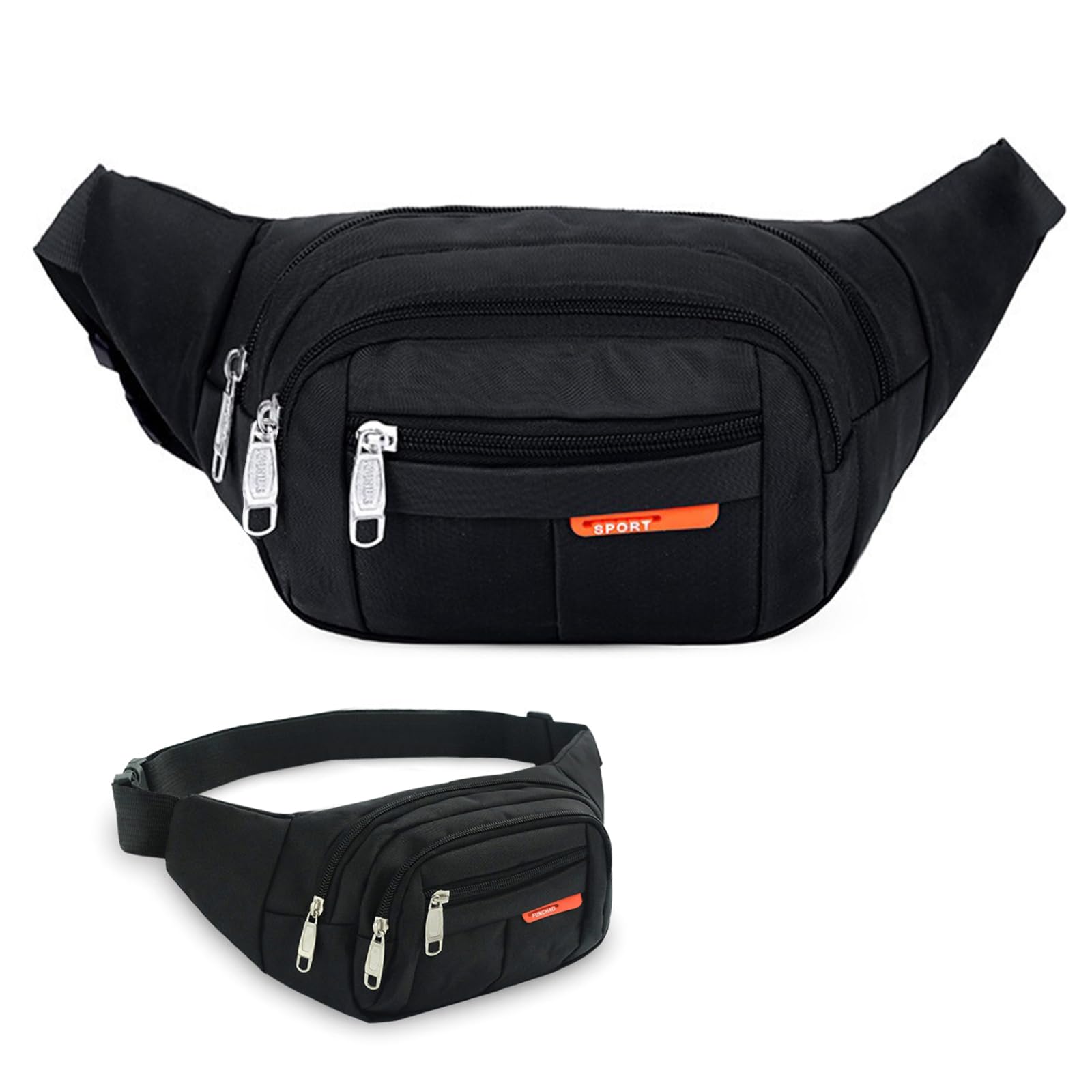 Men's Black Fanny Pack Waist Bag - Crossbody Bum Bag with 4 Zipper Pockets, Durable Oxford Cloth for Outdoor Activities, Cycling, Running & Travel
