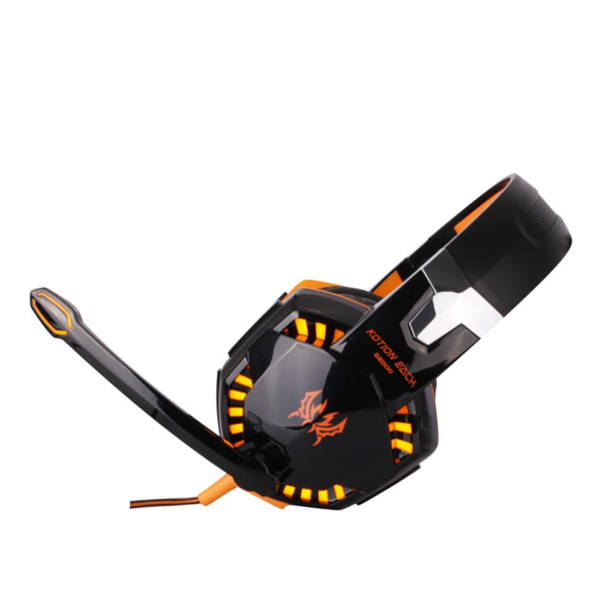 Uonlytech Wireless Gaming Headset with LED Lights - Noise Cancelling Over-Ear Headphones for PC, PS5, Xbox - Comfortable for Long Gaming Sessions (Black/Orange) - Perfect for Esports, Streaming & Late Night Gaming
