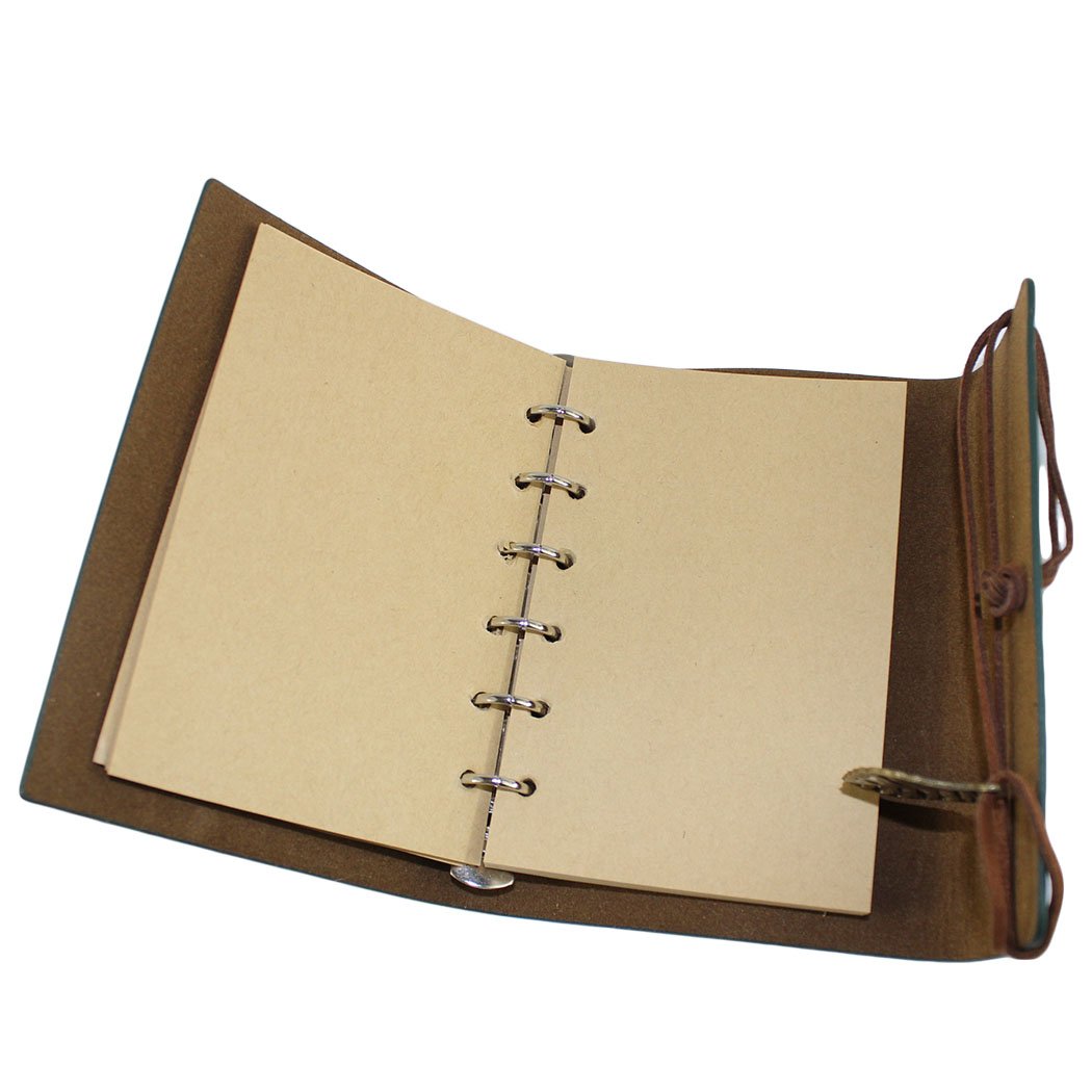 Vintage Retro Leather Journal Notebook with Blank Loose-Leaf Pages & Free Gel Pen - Army Green - Perfect for Travel, Writing, Sketching & Gift Giving