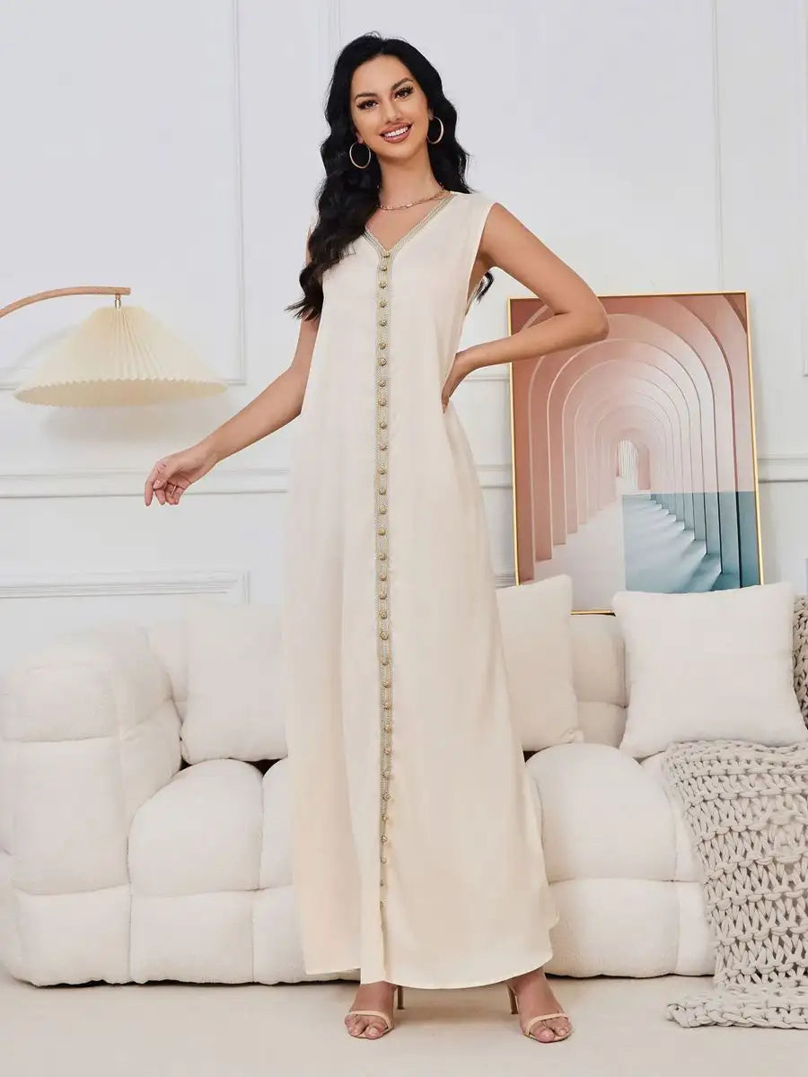2 Piece Set Women's Elegant Eid Caftan Dress with Inner Sleeveless Lining - Perfect for Eid Celebrations, Ramadan Outfits & Special Occasions