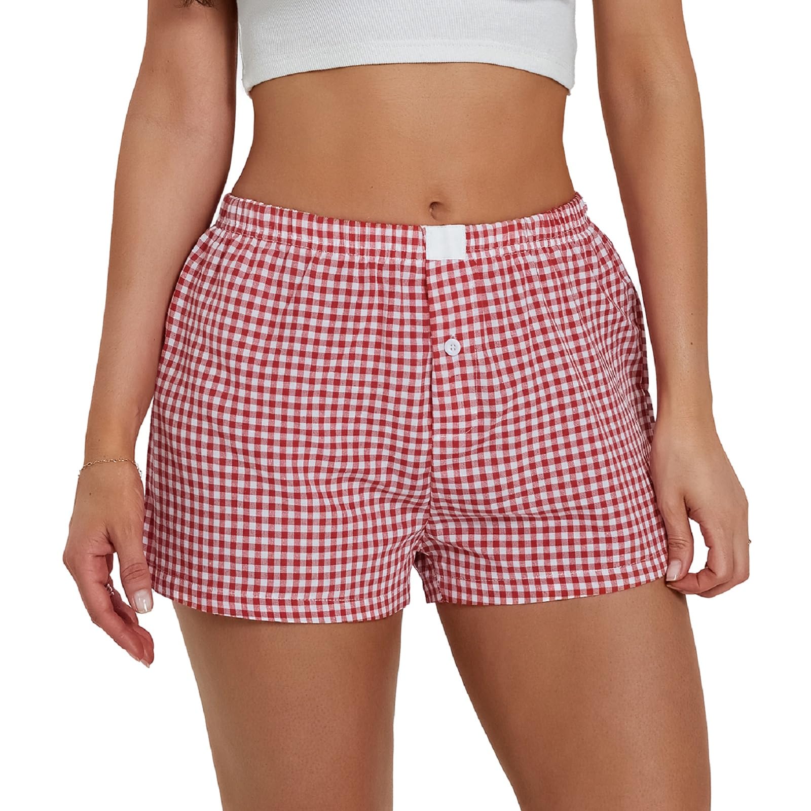 Y2K Women's Plaid Shorts - Elastic Waist Gingham Pajama Shorts, Lounge & Sleep Boxer Shorts for Women | Perfect for Sleepwear, Loungewear and Summer Outfits