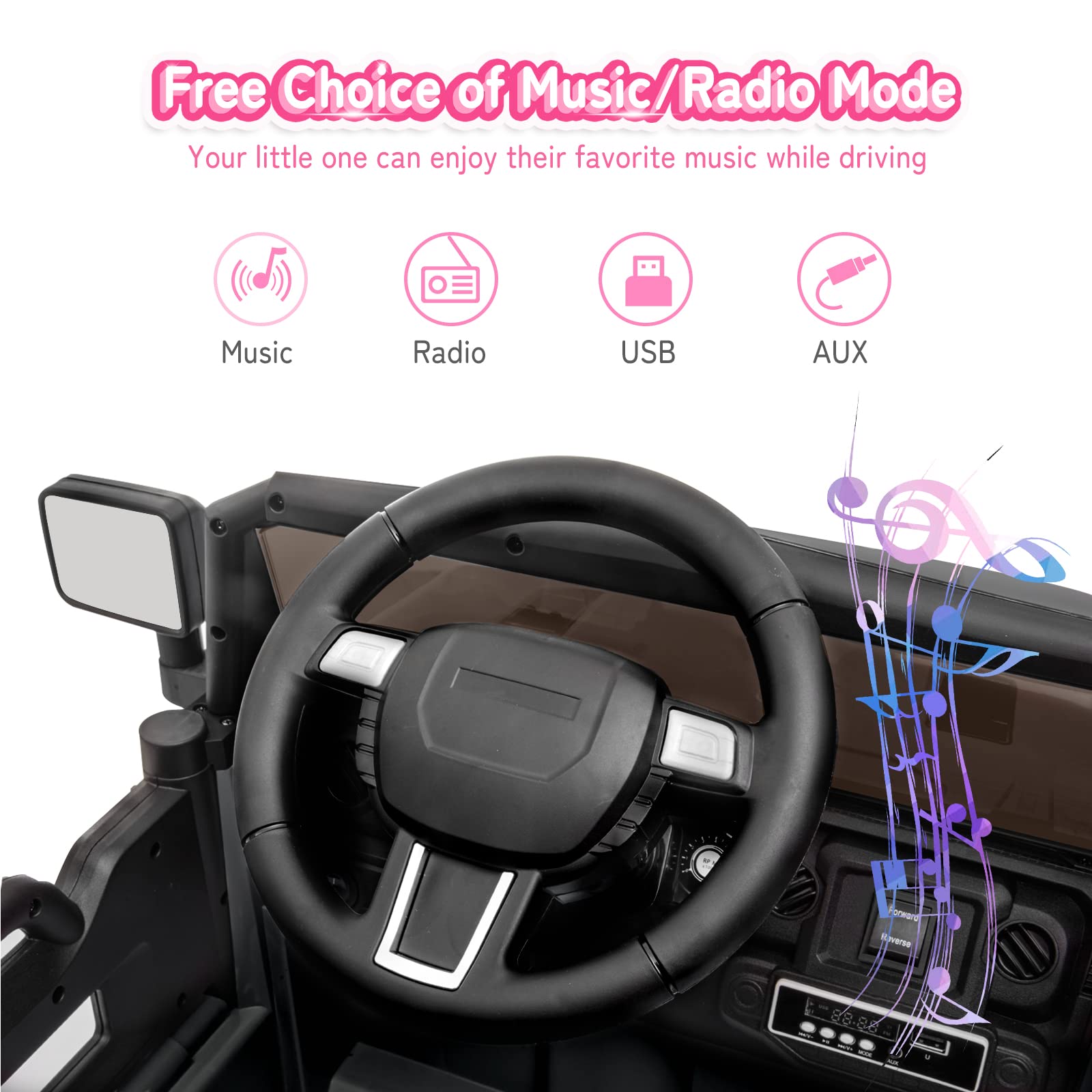 JOYMOR 12V Battery Powered Ride On Truck with Remote Control - 4 Wheels Kids Car with LED Headlights, Horn Button, MP3 Player & USB Port - Forward/Backward Function - Perfect Gift for Boys & Girls (Black) - Ideal for Indoor Play, Outdoor Driveways & Birthday Parties