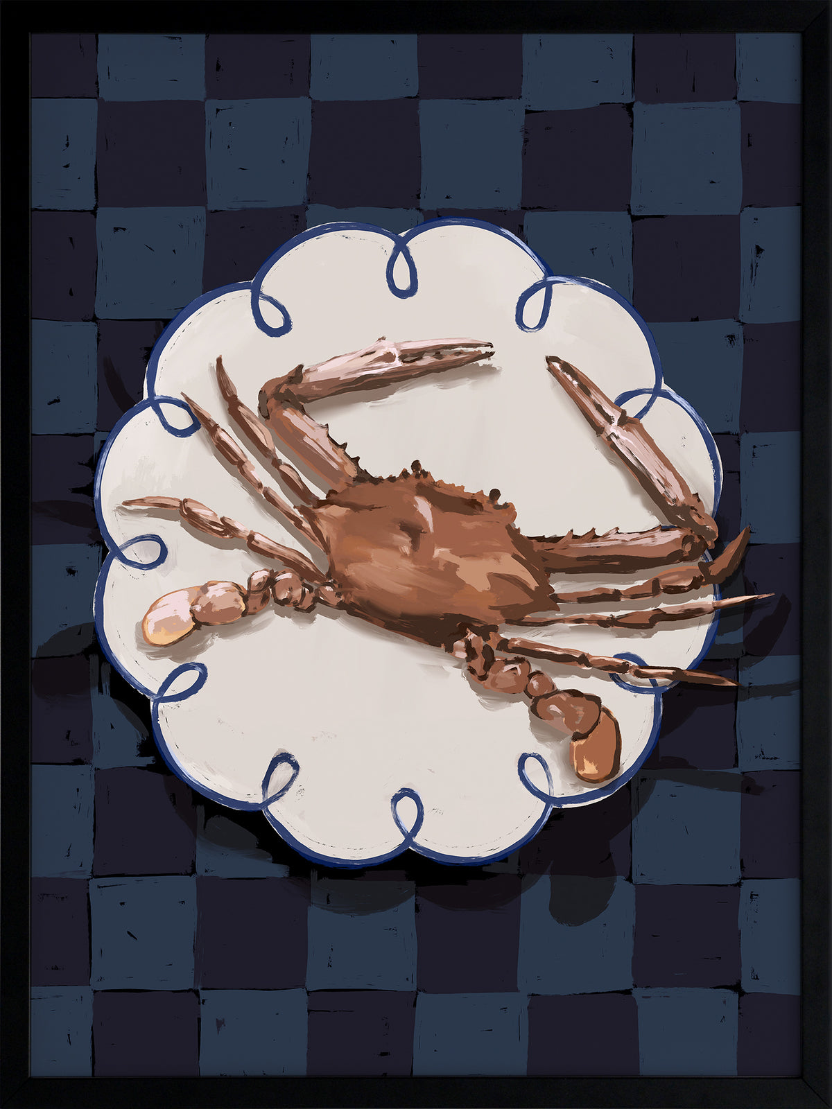 Deep Blue Crustacean Framed Art Print - Ocean Themed Wall Decor for Living Room, Bedroom & Office