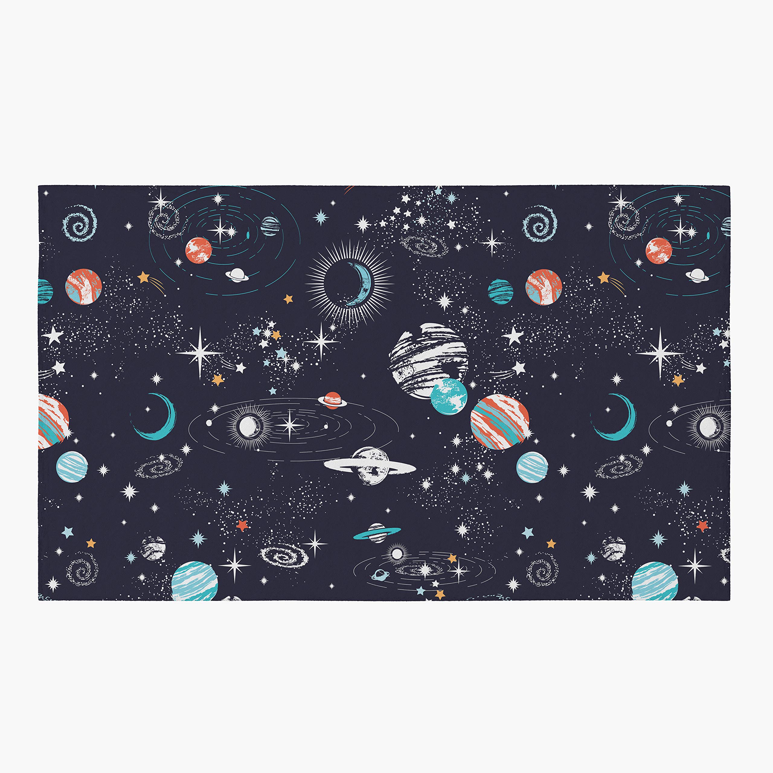 Blue Orange Space Galaxy Rug for Kids - 5' Round Star Constellations & Planets Floor Rug for Girls and Boys - Perfect for Bedrooms, Playrooms, and Nursery Decor