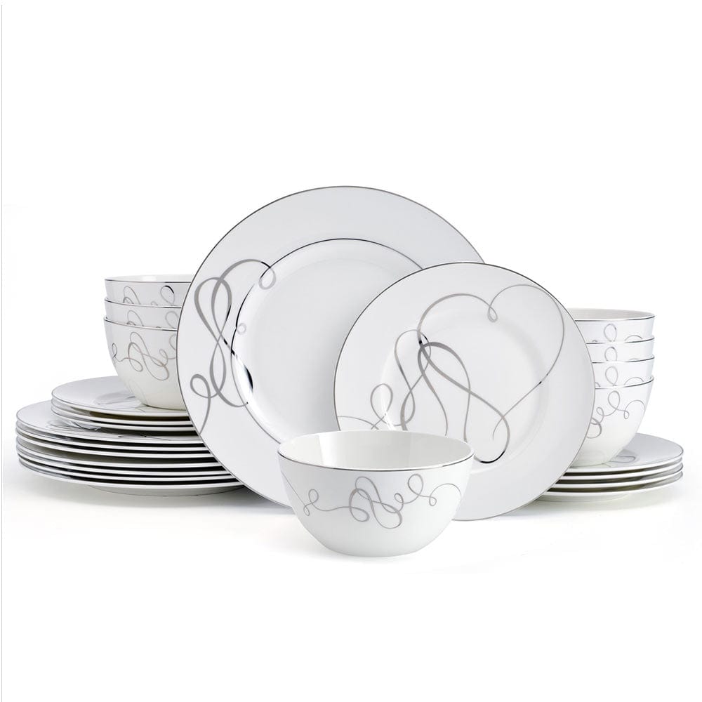 Love Story 24-Piece Dinnerware Set - Service for 8 People | Elegant Porcelain Dinner Plates, Salad Plates, Bowls & Mugs | Perfect for Family Dinners, Holiday Entertaining & Wedding Registries