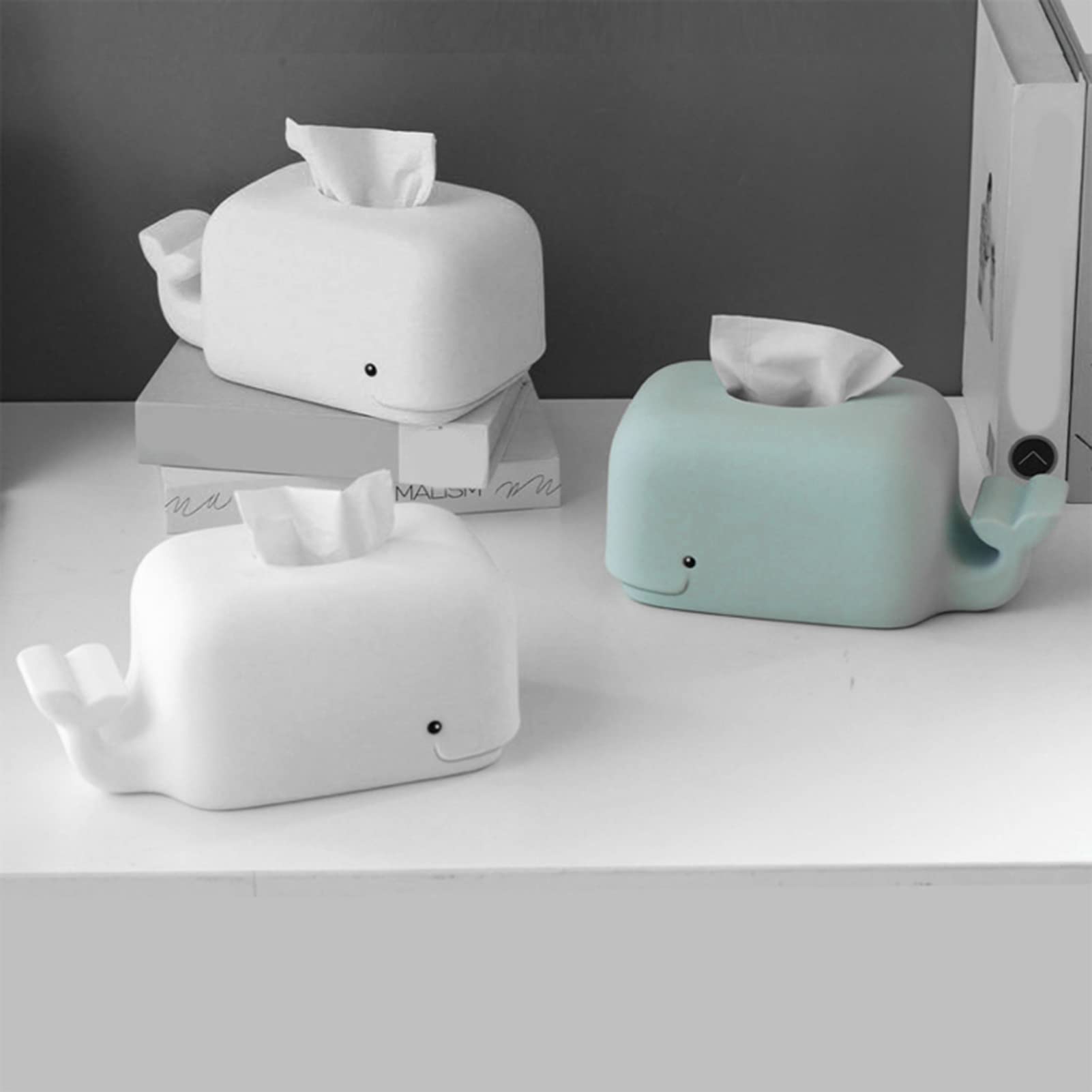 Whale Silicone Tissue Box Cover - Cute Tissue Dispenser Holder for Facial Tissues & Napkins | Phone & Tablet Stand | Office & Living Room Organizer (Light Blue) | Perfect for Home Decor, Desk Accessories & Gift Ideas