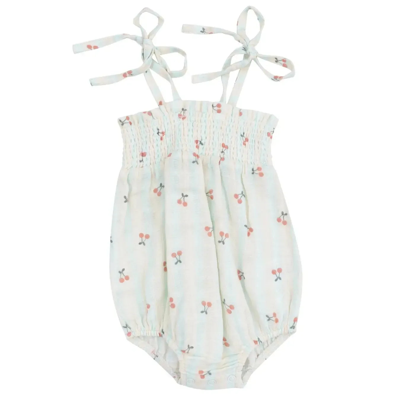 Angel Dear Organic Tie Strap Smocked Bubble Romper - Soft Baby Outfit for Boys & Girls | Cherry Stripe Design | Perfect for Playdates, Photoshoots & Special Occasions