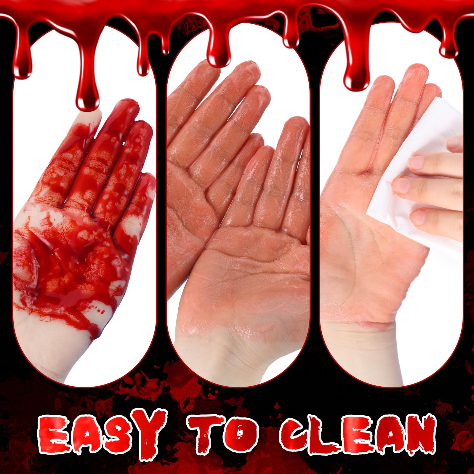 6 PCS Halloween Fake Blood Makeup Kit - Realistic Fresh Red Fake Blood Spray, Washable Blood for Cosplay, Zombie, Vampire & Monster Costumes - Perfect for Halloween Parties, Horror Events & Theatrical Makeup (Set 2)