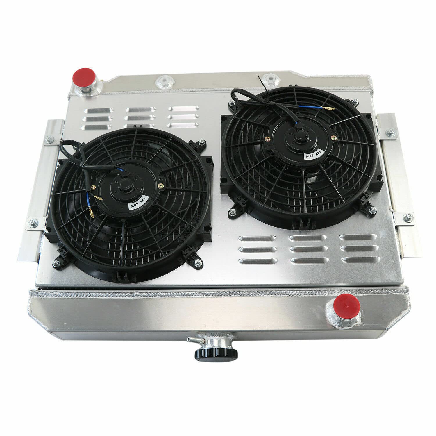 Alloyworks 3-Row Aluminum Radiator with Fan Shrouds Kit - Compatible with 1972-1986 Jeep CJ5 CJ6 CJ7 (L4, L6, V8 Engines) - High-Performance Cooling for Off-Road & Daily Driving