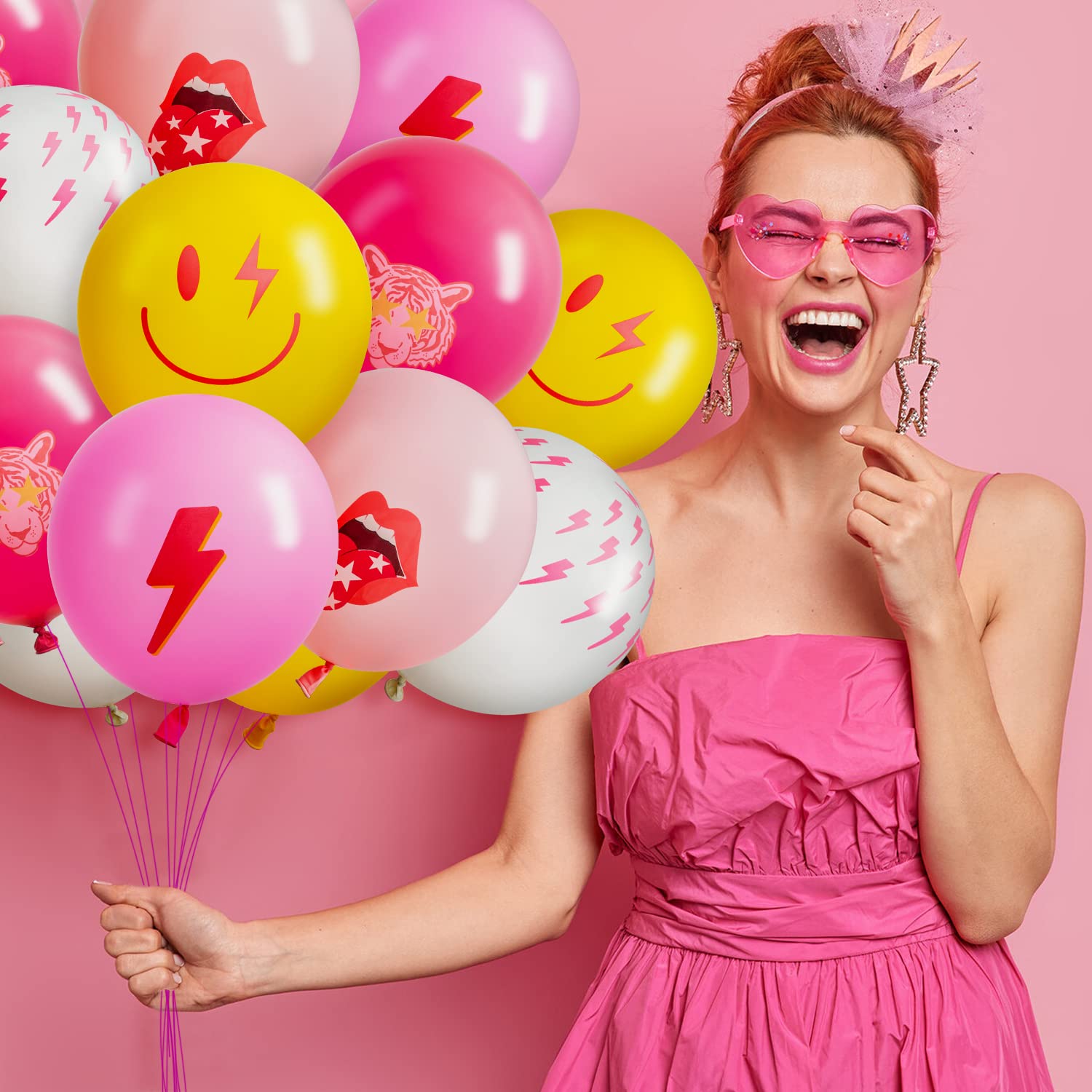 50Pcs Hot Pink Smiley Face Balloons with Ribbon - 12 Inch Latex Party Balloons for Y2K Themed Birthday, Bachelorette & Retro Parties - Perfect for Teen Girls' Celebrations, Room Decor & Early 2000s Nostalgia Events