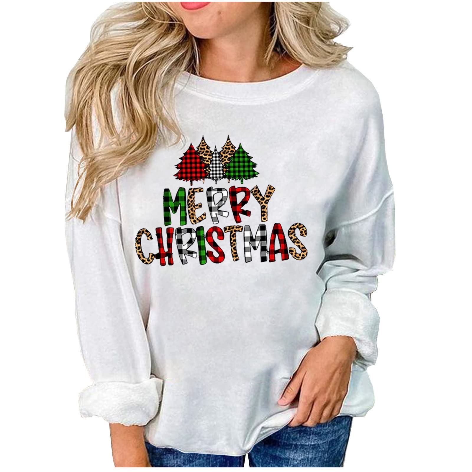 NaRHbrg Women's Christmas Sweater - Cute Reindeer Print Long Sleeve Crewneck Pullover, Casual Loose Fit Holiday Sweatshirt | Perfect for Xmas Parties, Family Gatherings & Winter Outfits
