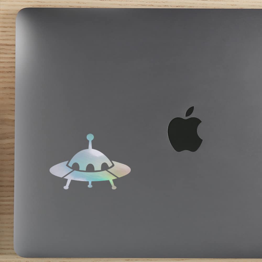 Premium UFO Alien Spaceship Holographic Decal Stickers (Set of 2) - Waterproof Vinyl Stickers for Laptop, Phone, Helmet, Car Window, Bumper, Mug, Cup, Door & Wall Decoration - Perfect for Sci-Fi Fans, Space Themed Parties & Unique Gift Ideas