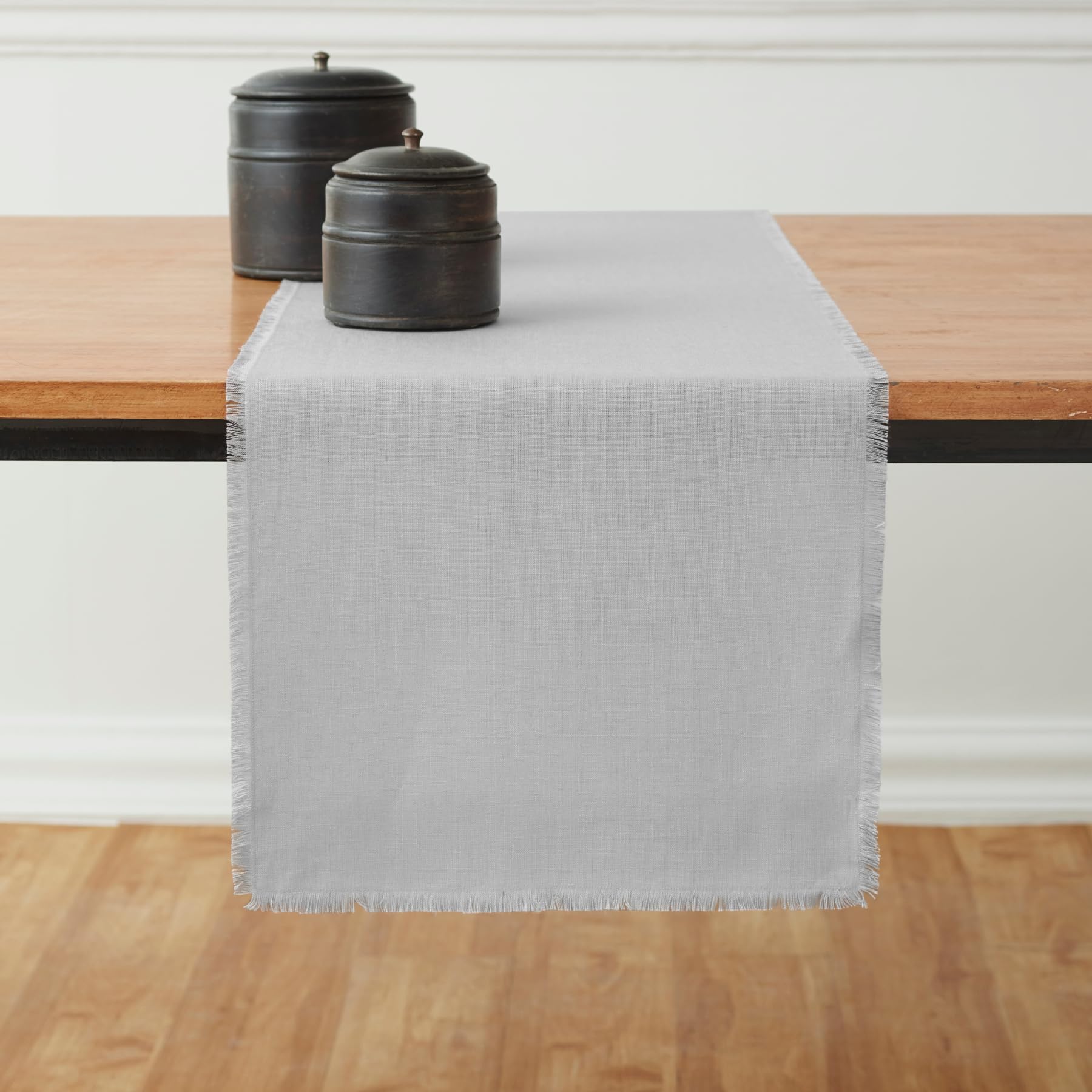 Solino Linen Table Runner 14x60 Inch - Light Grey for Coffee & Dresser Tables