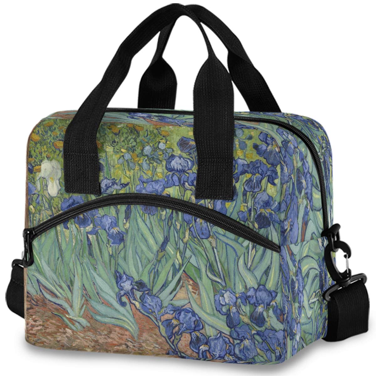 Vincent Van Gogh Irises Insulated Lunch Tote Bag - Reusable Cooler Lunch Box with Adjustable Shoulder Strap for Work, School, Picnic & Beach - Art-Inspired Food Carrier for Adults & Kids