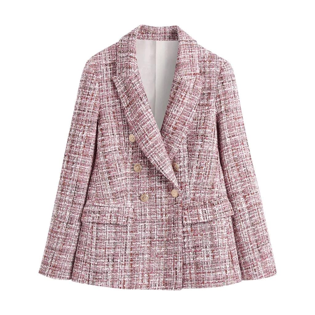 WDBBY Women's Thickened Double-Breasted Casual Blazer Jacket for Autumn & Winter | Slim Fit Suit Coat for Office, Dating & Daily Wear (Color A, Size M)
