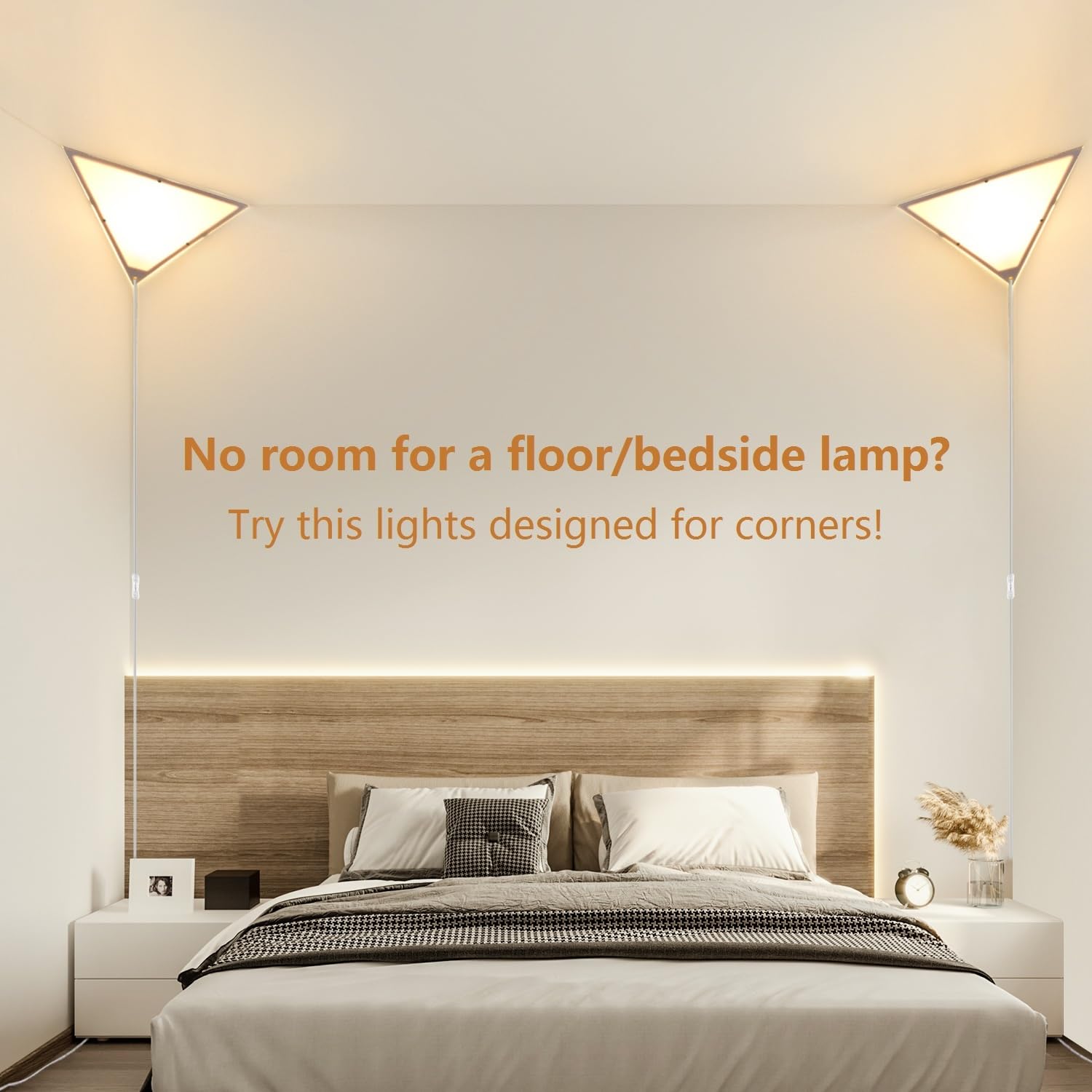 2 Pack Modern Triangle Corner Lights with Switch - Plug in Ceiling Light with Acrylic White Shade for Living Room, Bedroom, Kids Room, Office & Apartments - Perfect for Ambient Lighting and Space-Saving Decor