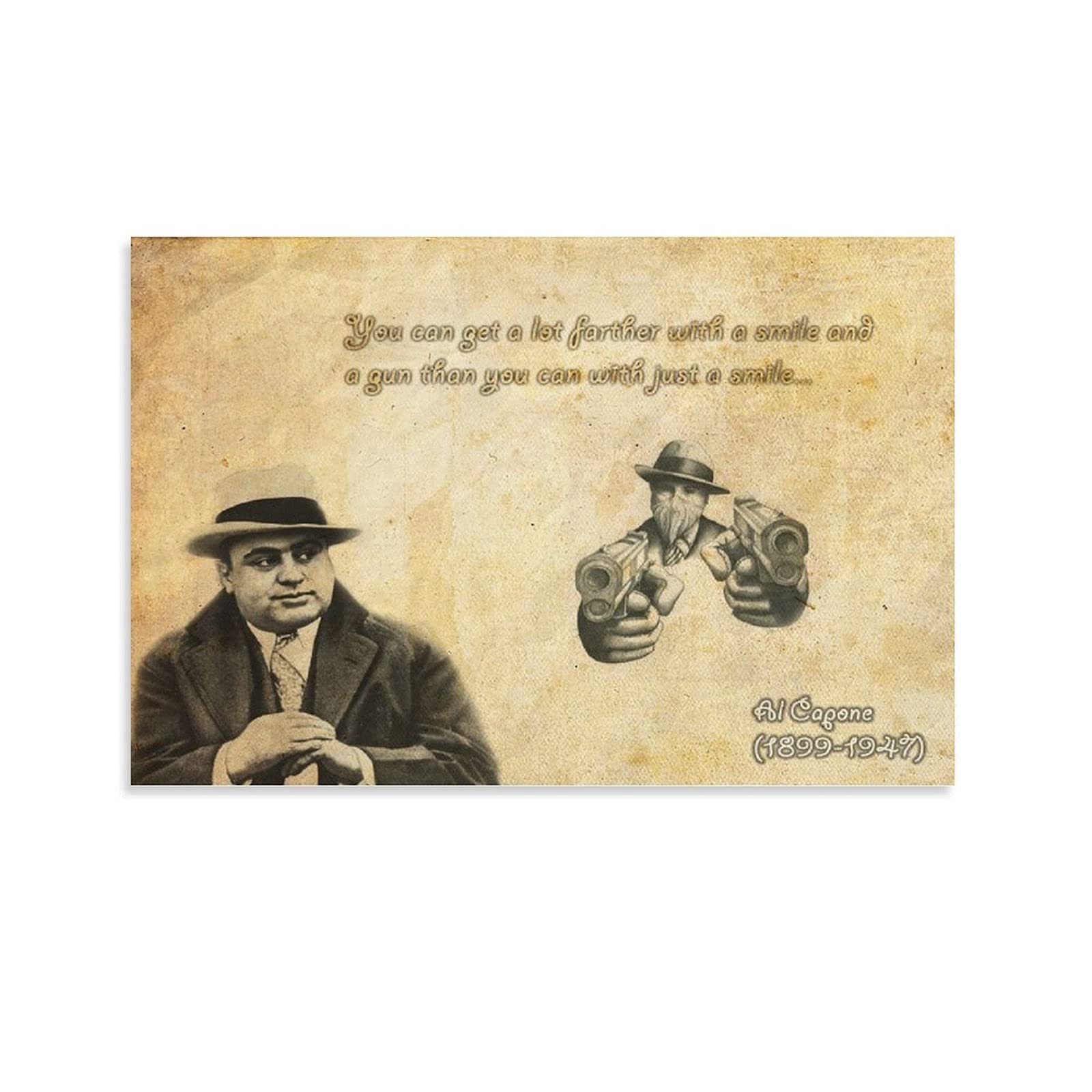 Vintage Al Capone Poster with Quotes - 24x36 Inch Framed Canvas Print for Room Decor, Bathroom & Bedroom Wall Art - Perfect for Home, Office & Man Cave Decor (Also Available in 20x30cm)