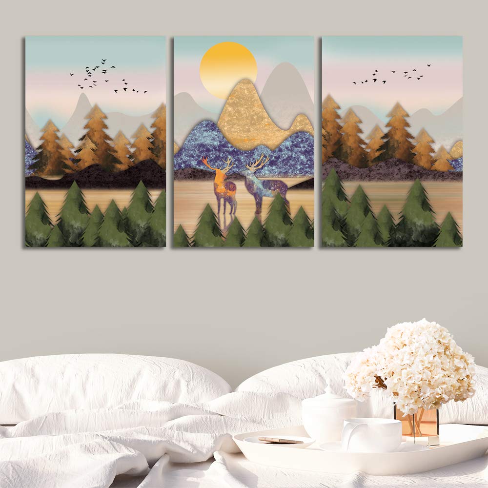 Abstract Chinese Landscape Canvas Wall Art - 3 Panel Framed Painting Prints 24x36 Inches for Living Room, Bedroom & Office Decor